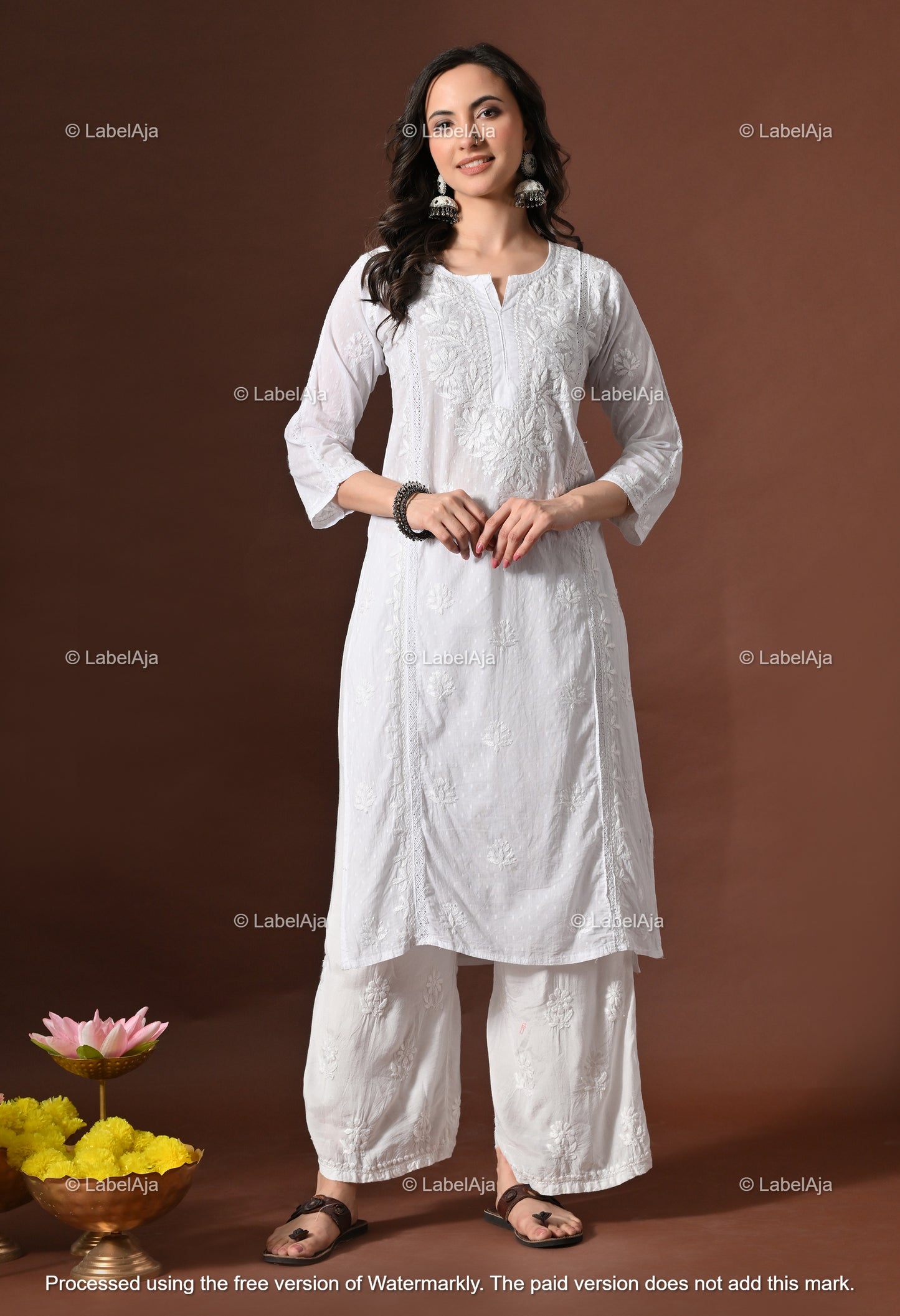 Anvi White soft cotton long chikankari kurti