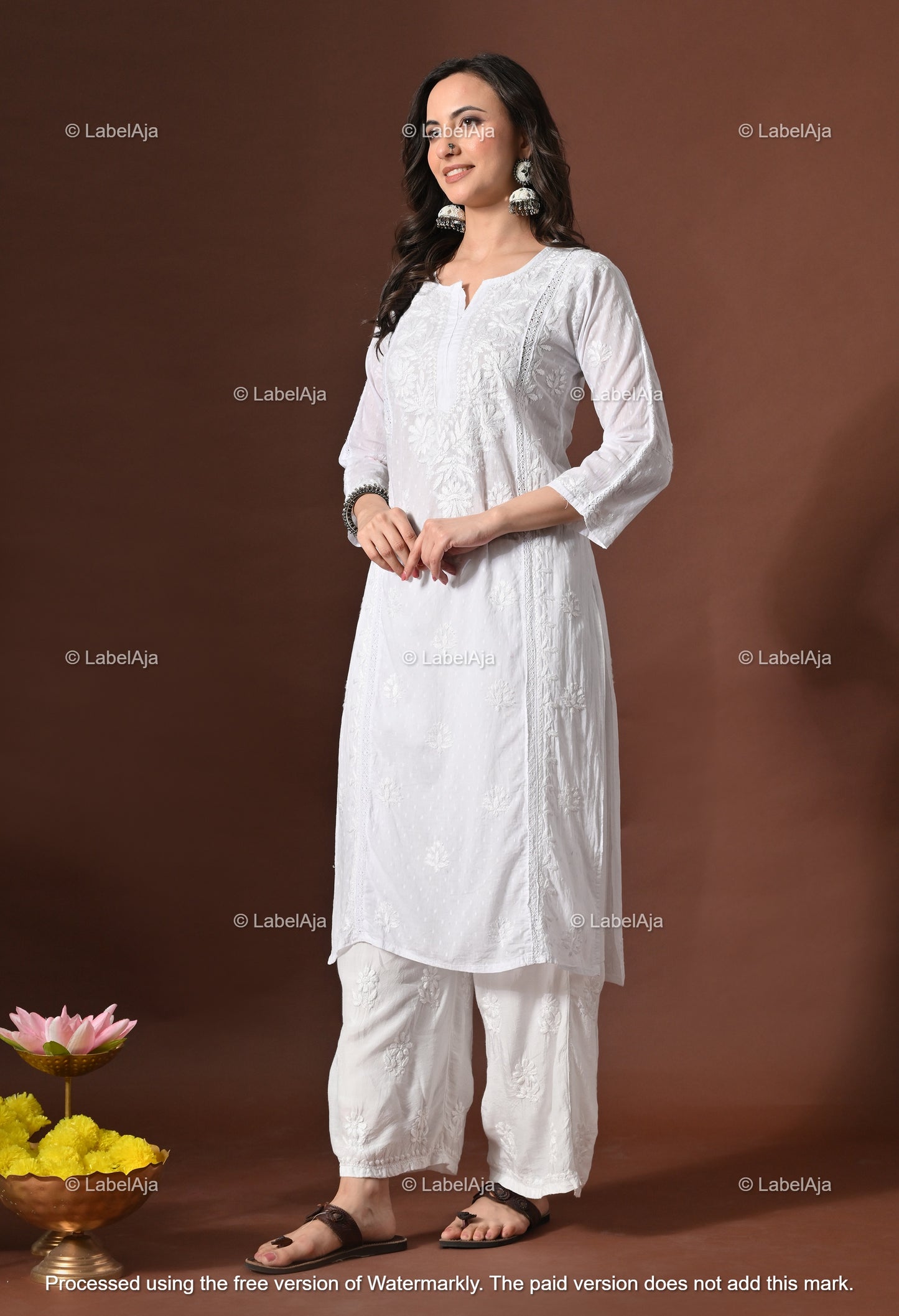Anvi White soft cotton long chikankari kurti
