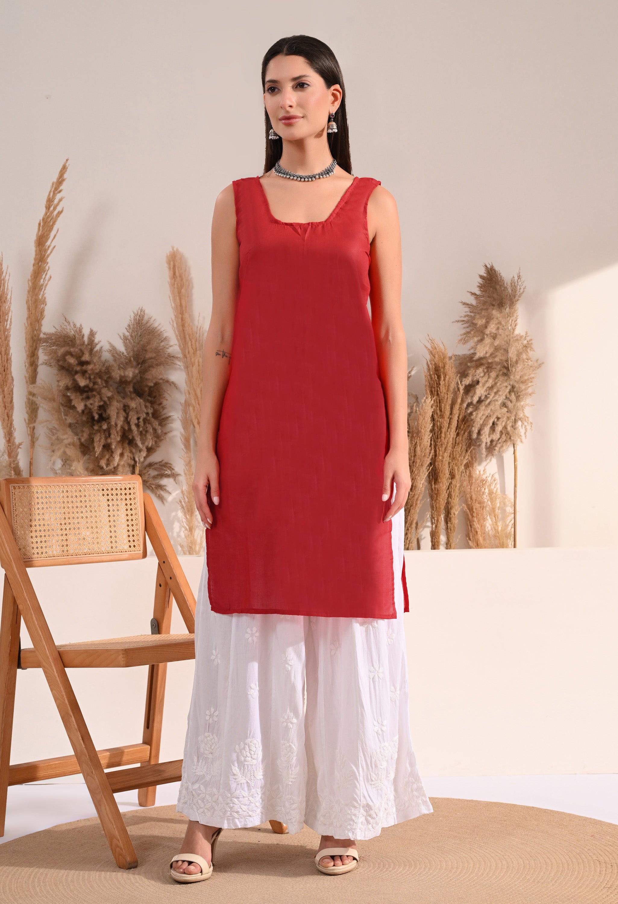 Red Cotton Long Slip