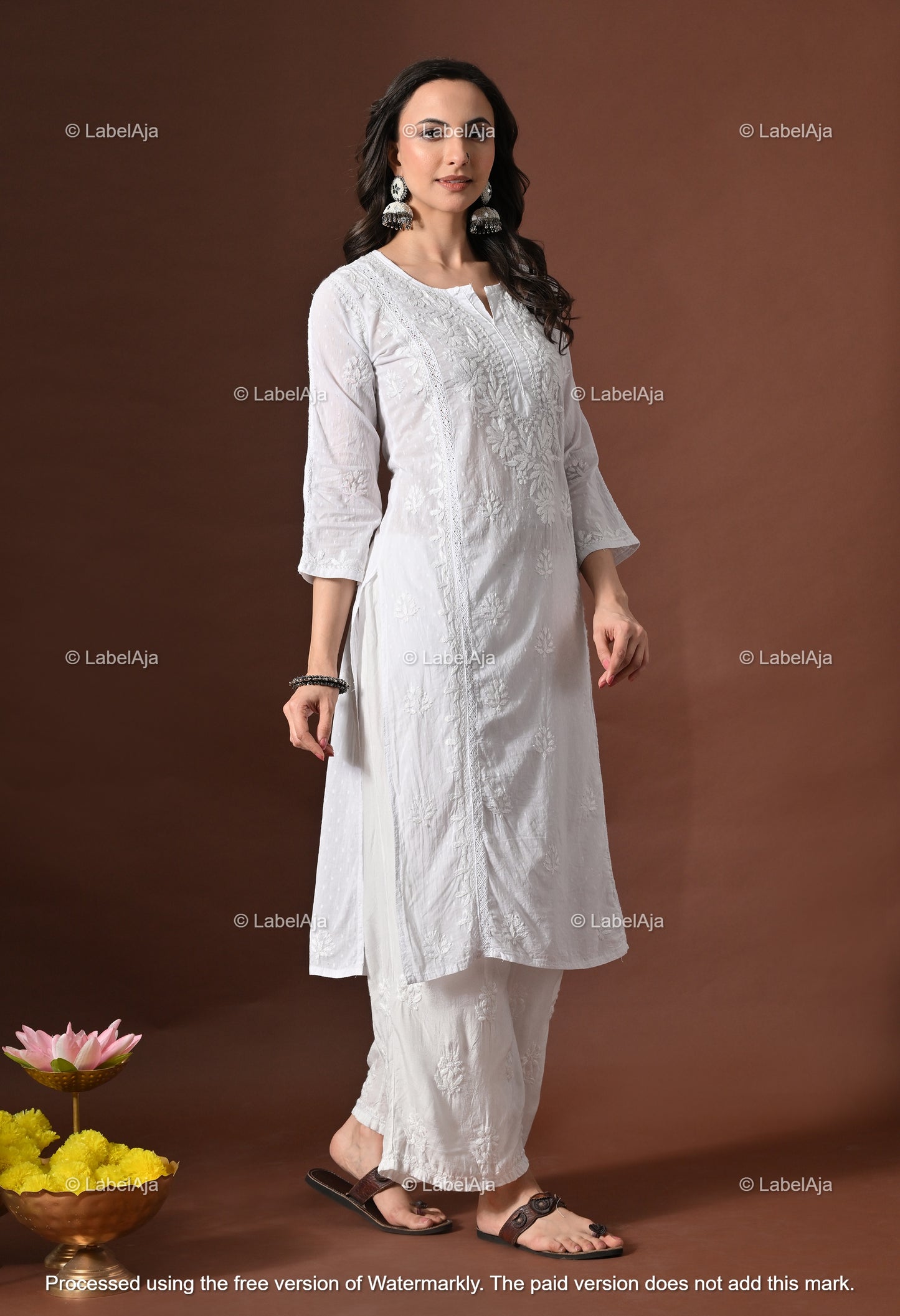 Anvi White soft cotton long chikankari kurti