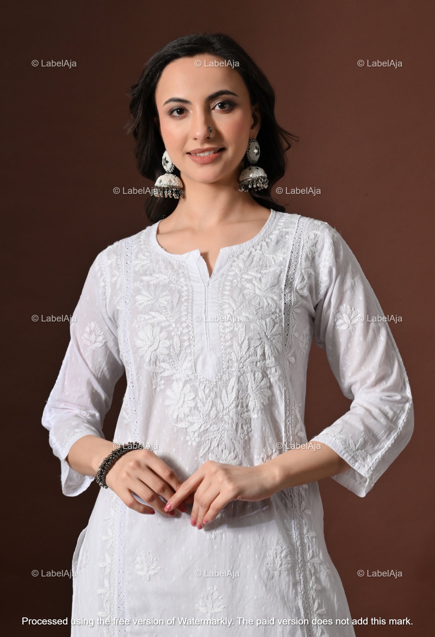 Anvi White soft cotton long chikankari kurti