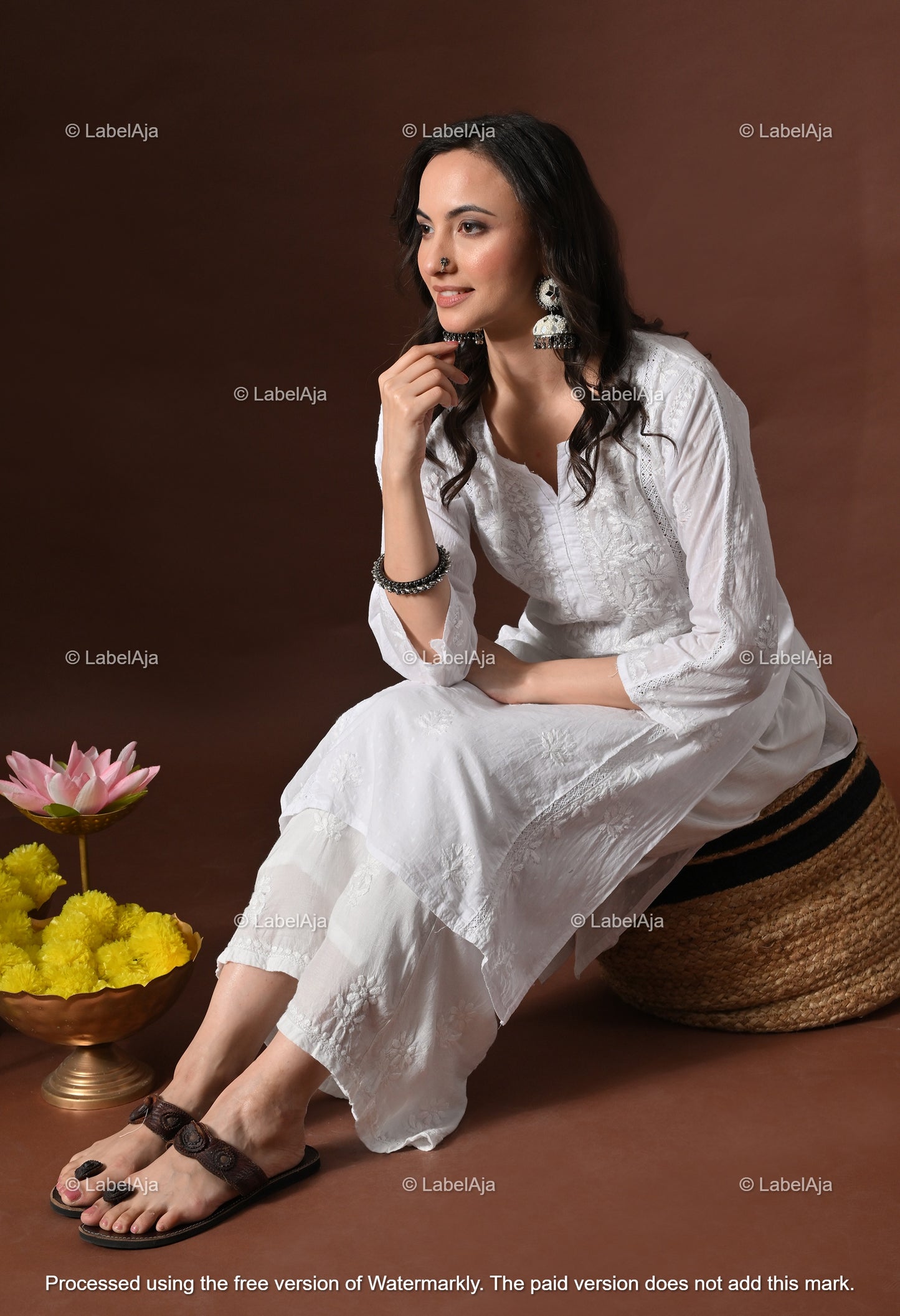 Anvi White soft cotton long chikankari kurti