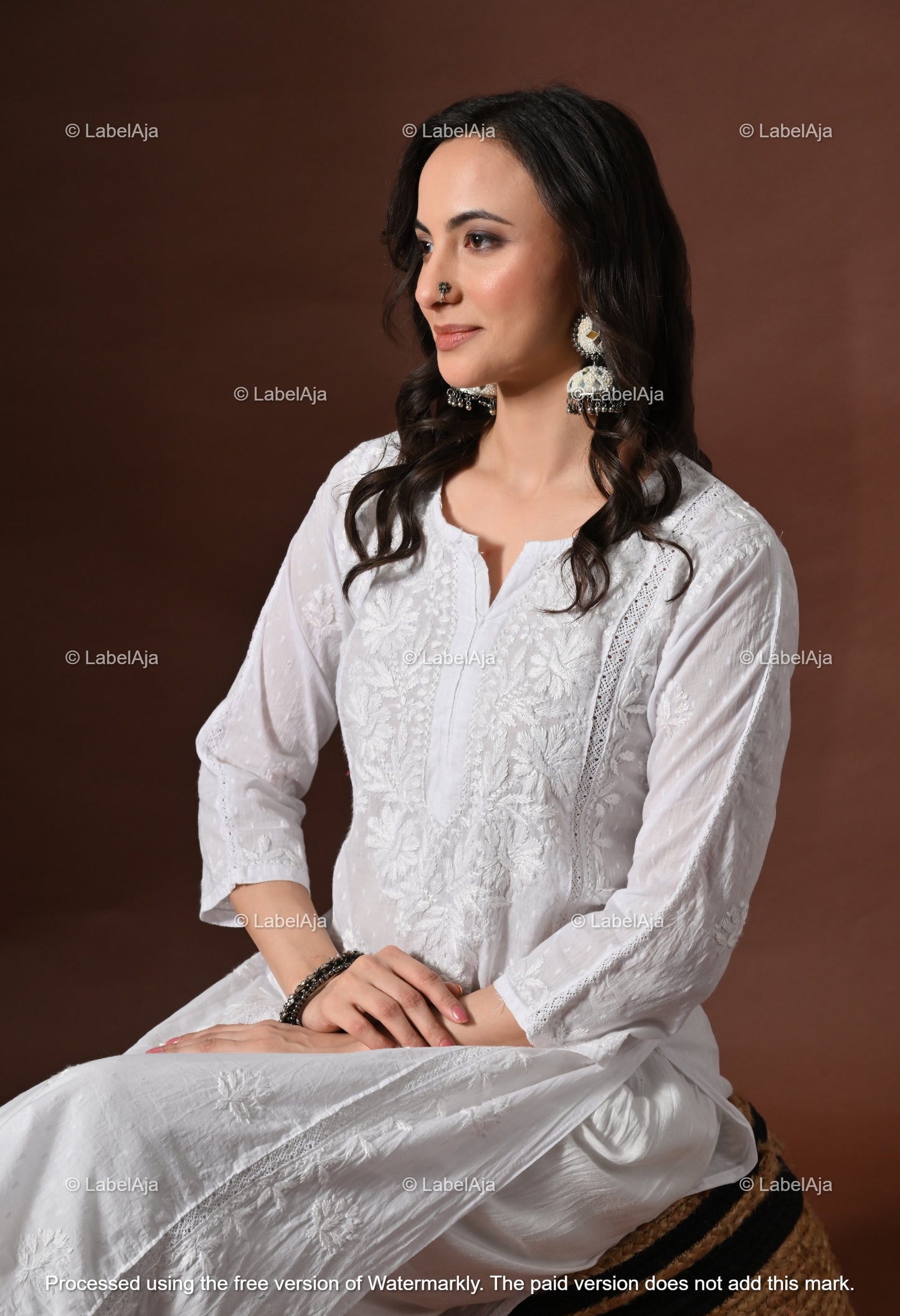 Anvi White soft cotton long chikankari kurti