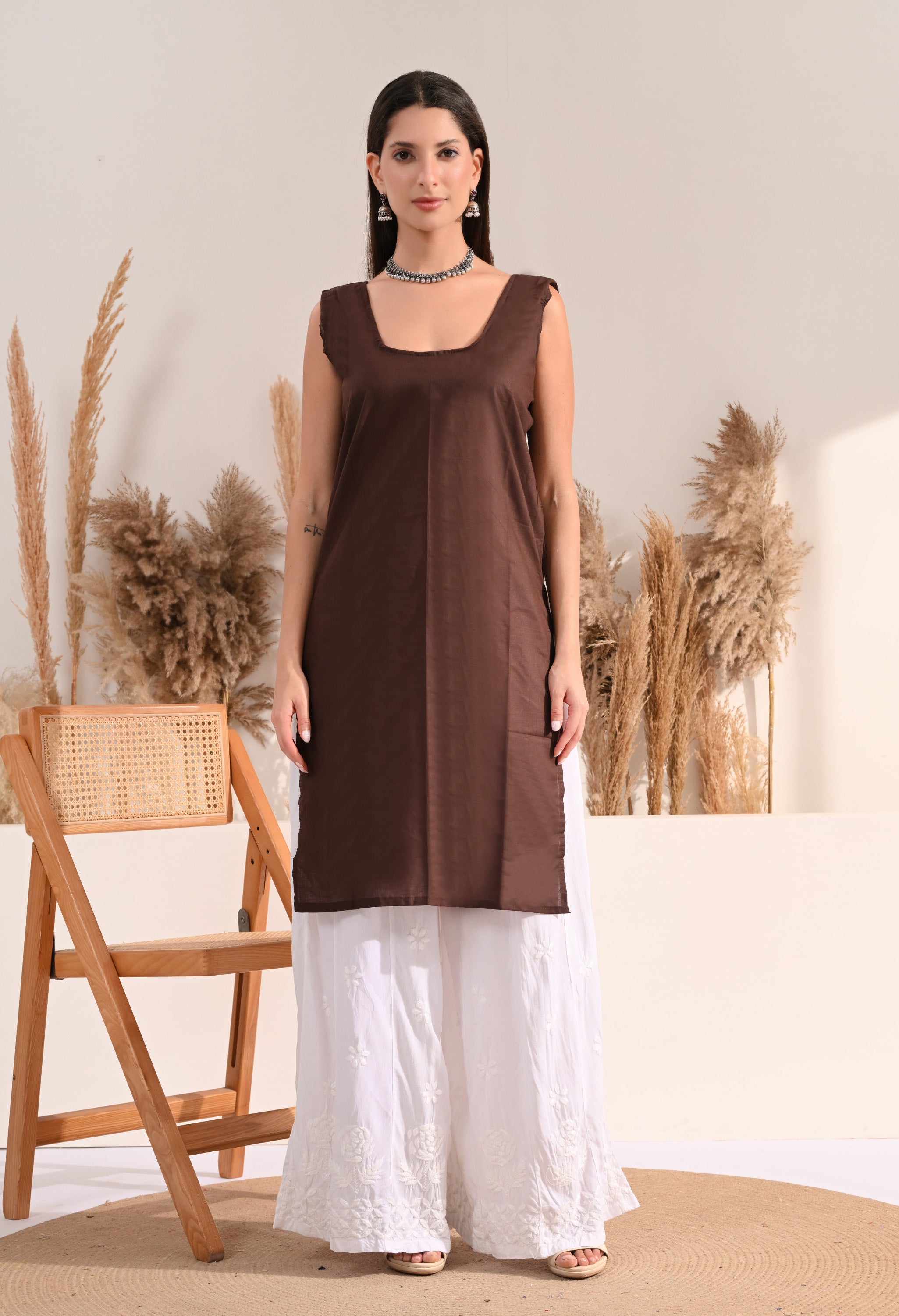 Brown Cotton Long Slip