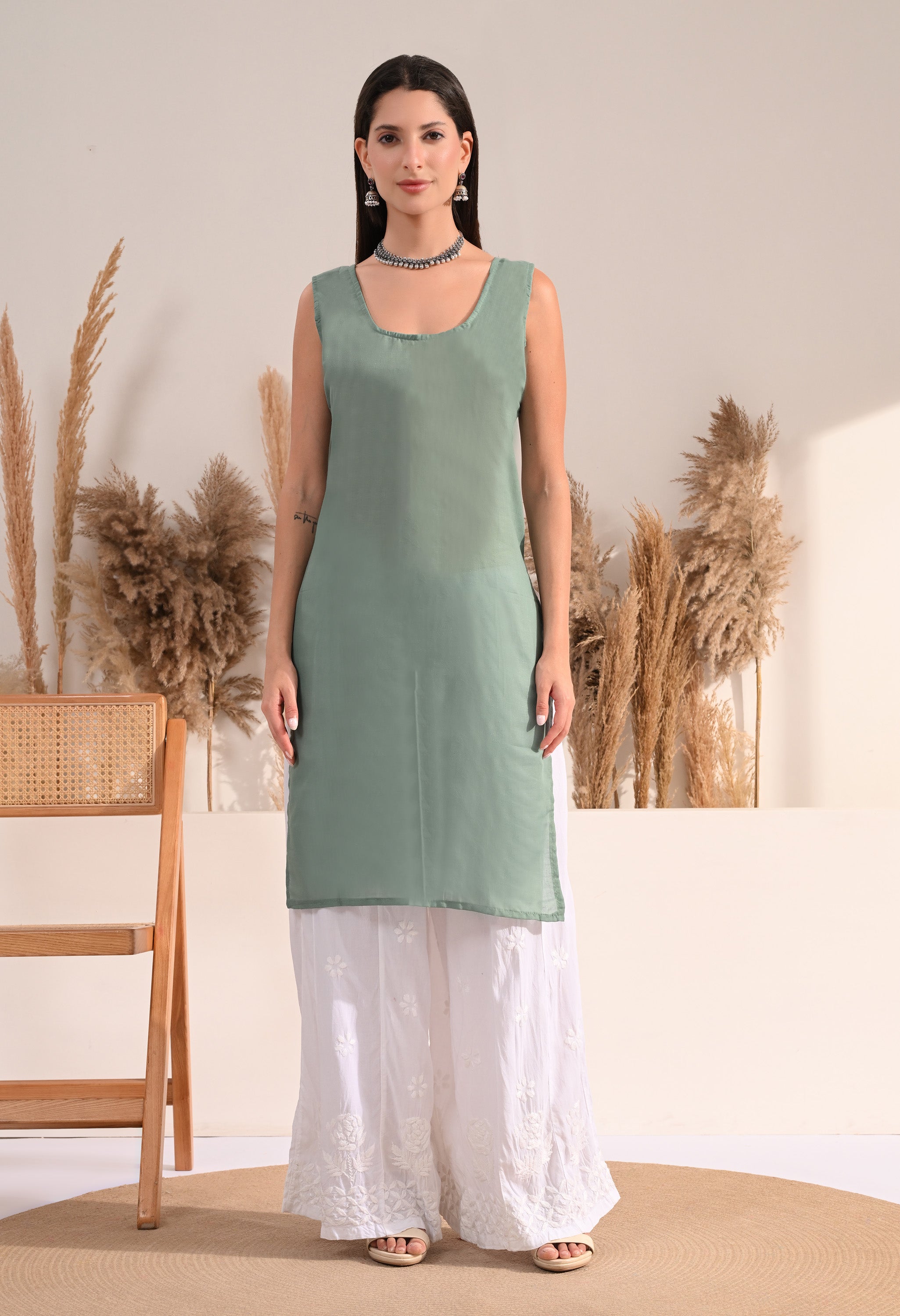 Green Cotton Long Slip