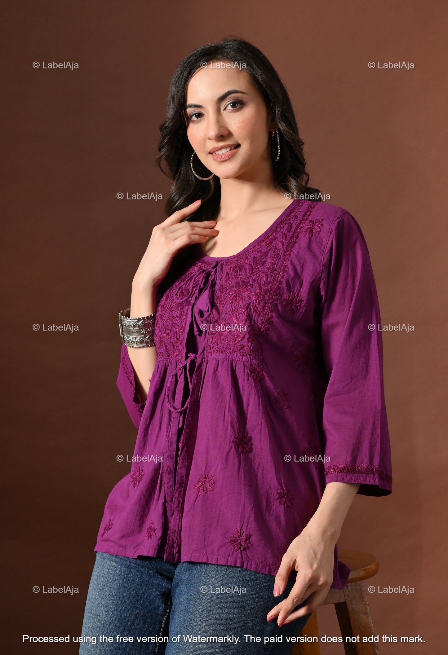 Zia Mul cotton chikankari Shrug Top