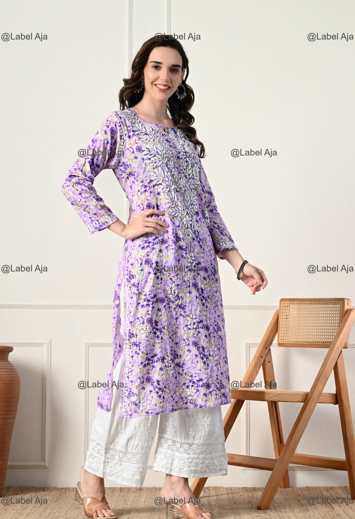 Saanjh Mulmul long chikankari kurti