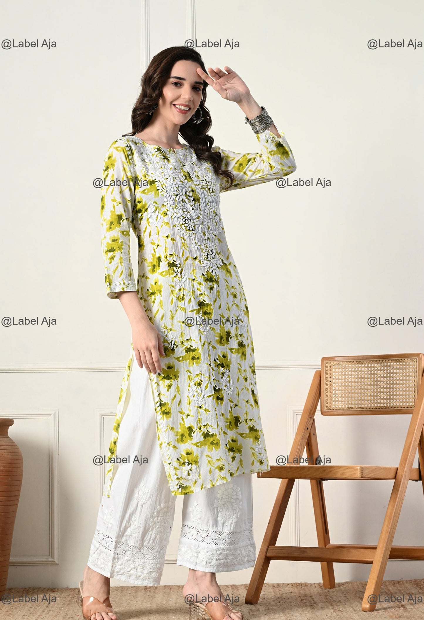 Saanjh Mulmul long chikankari kurti
