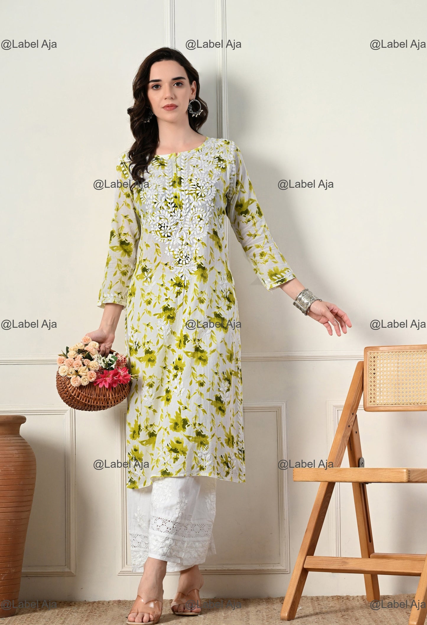 Saanjh Mulmul long chikankari kurti
