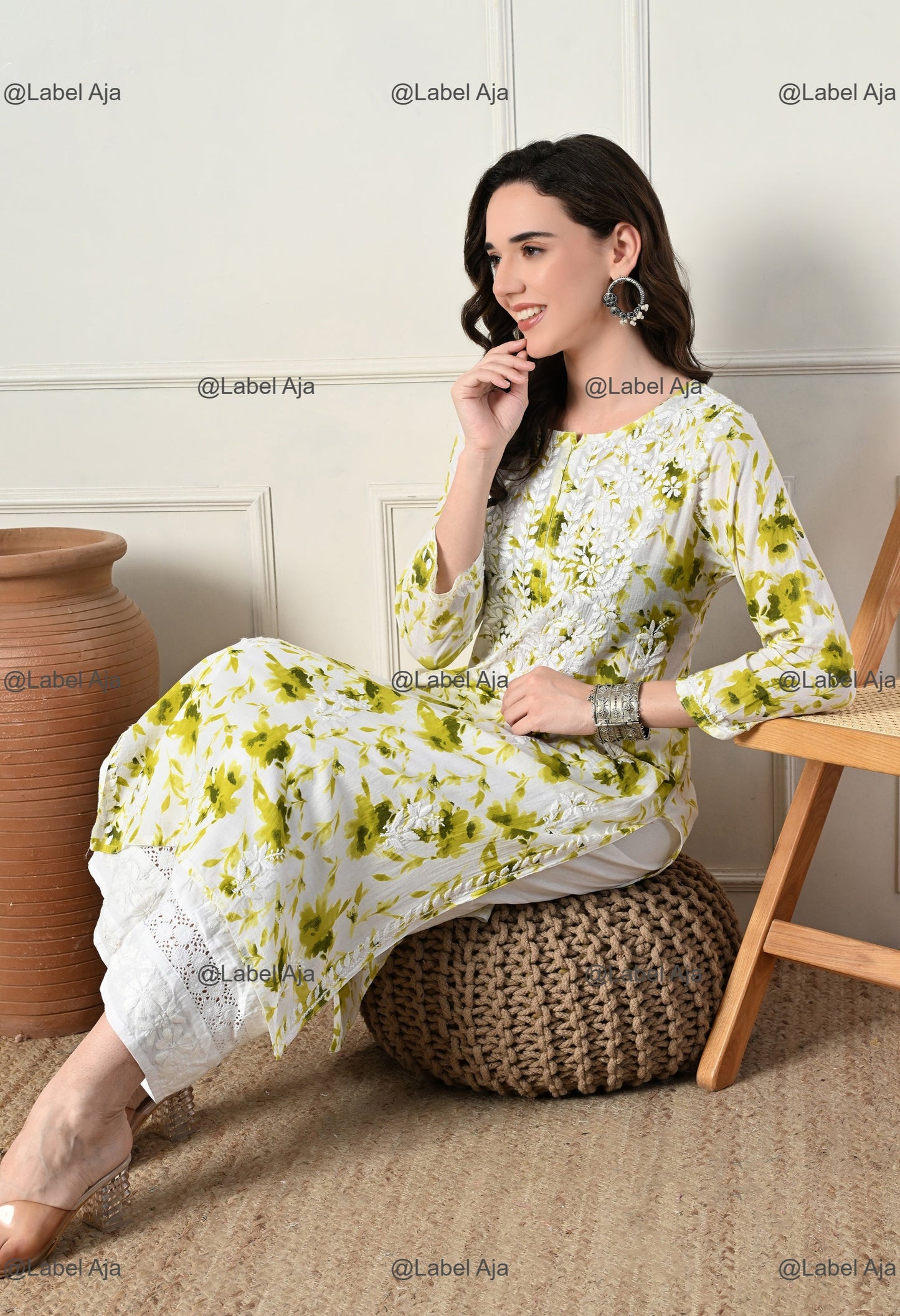 Saanjh Mulmul long chikankari kurti