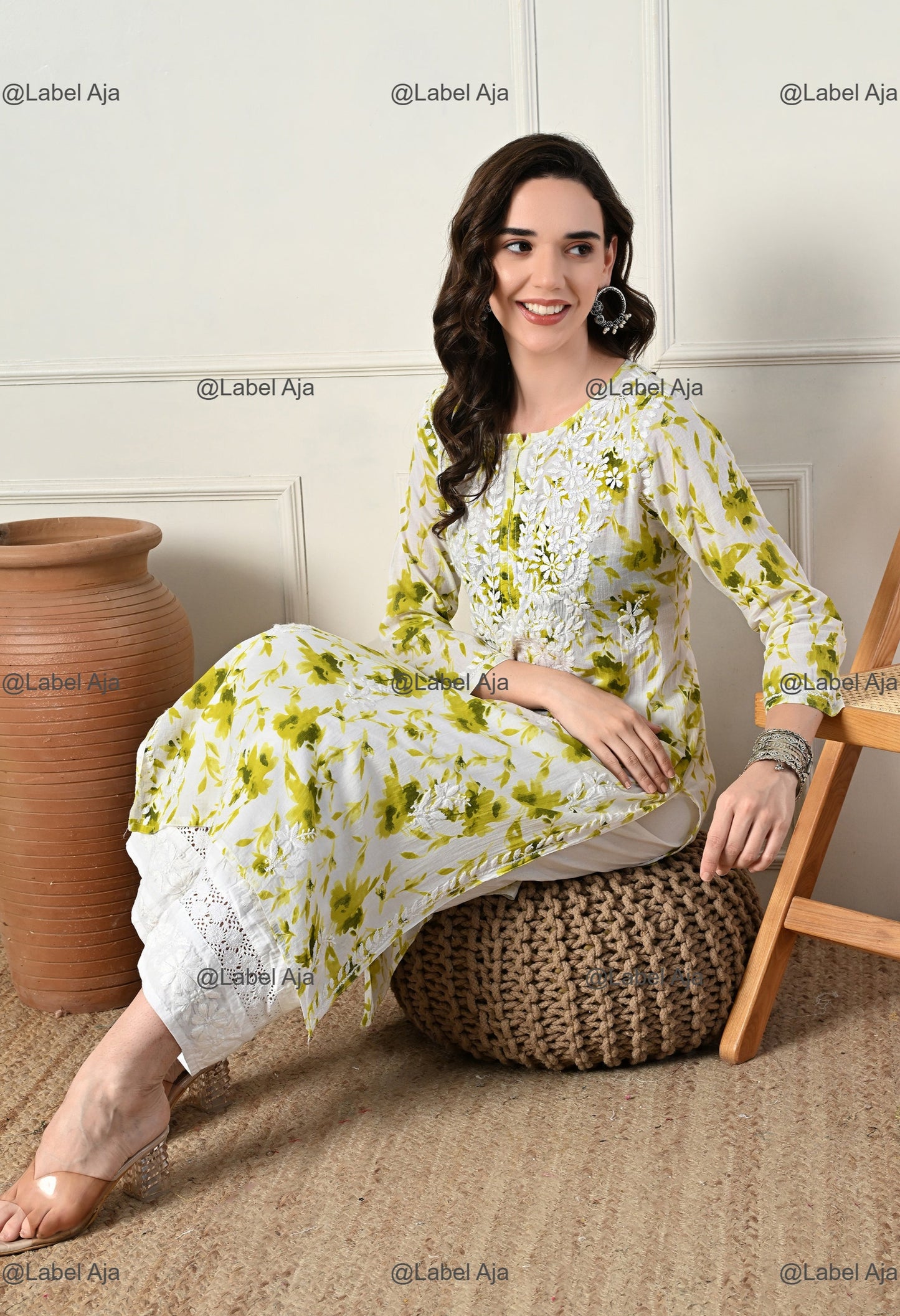 Saanjh Mulmul long chikankari kurti