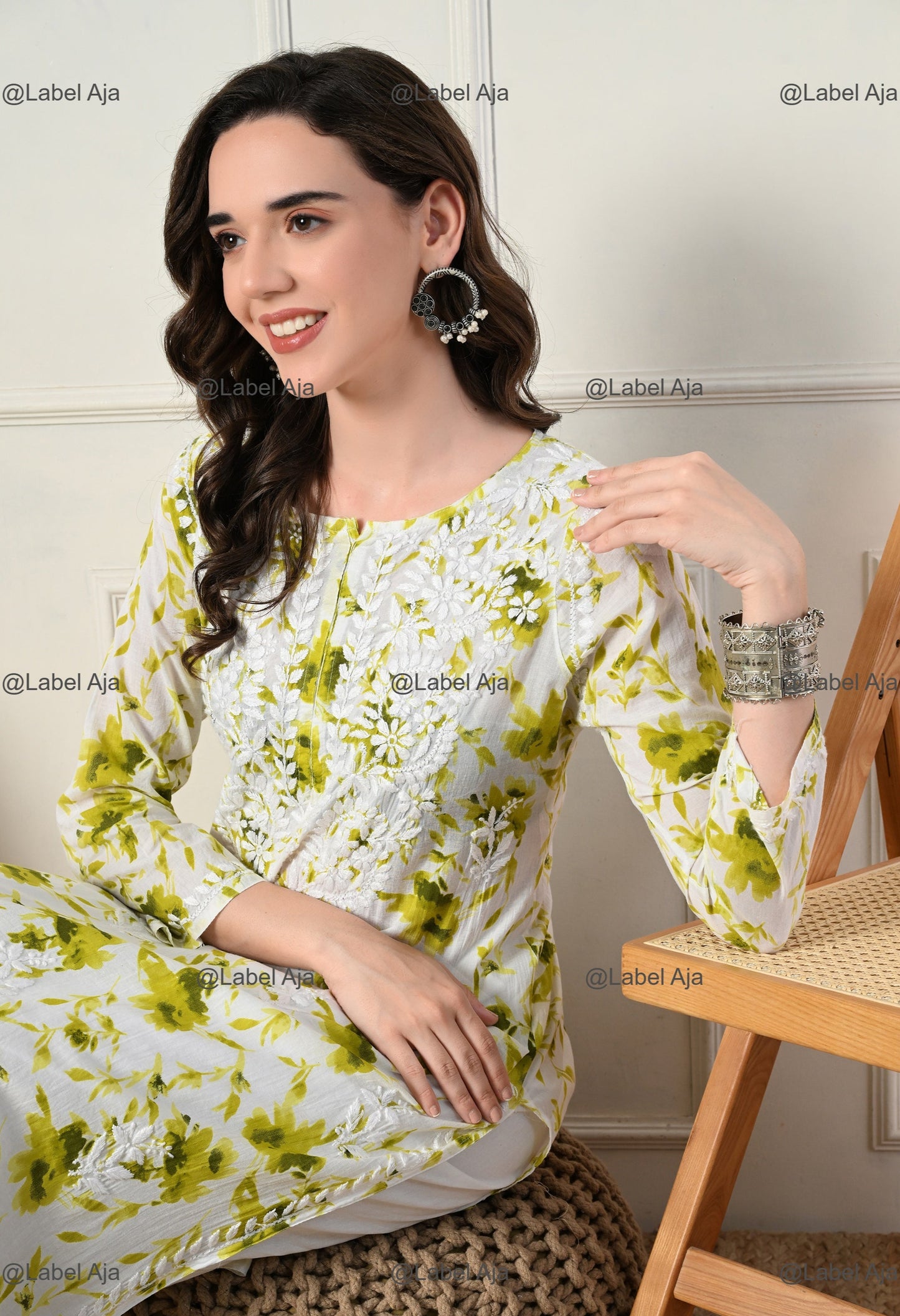 Saanjh Mulmul long chikankari kurti