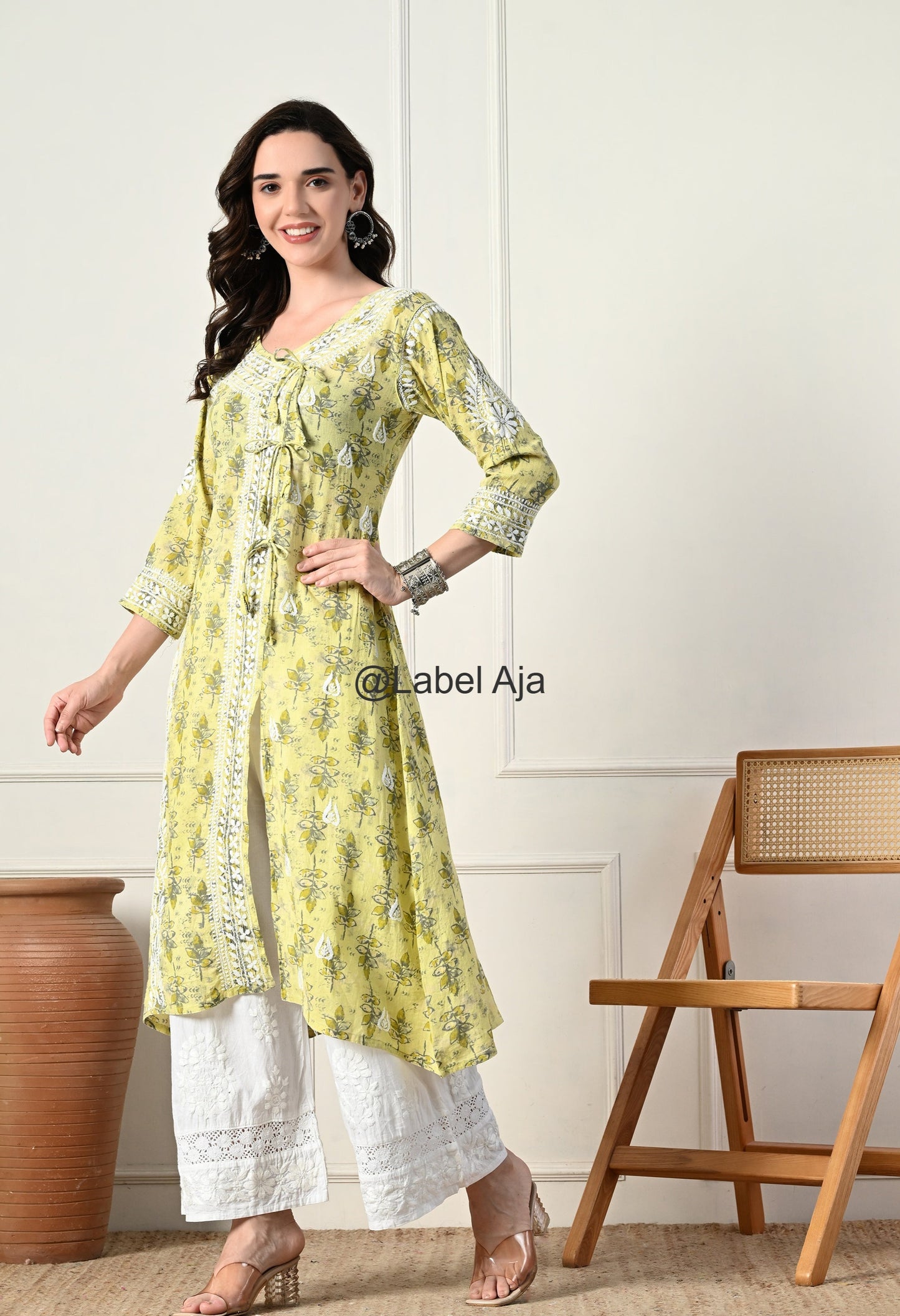 Nazakat mulmul long Angarkha chikankari kurti