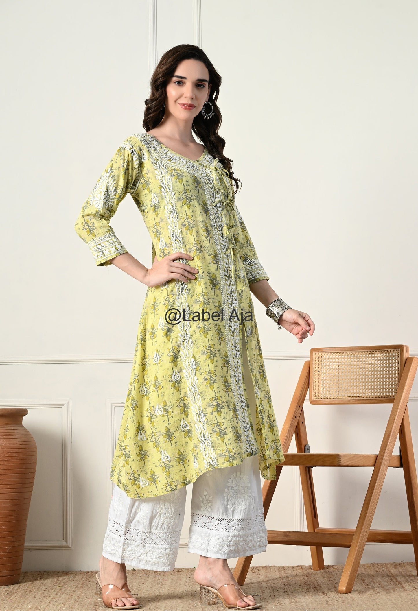 Nazakat mulmul long Angarkha chikankari kurti