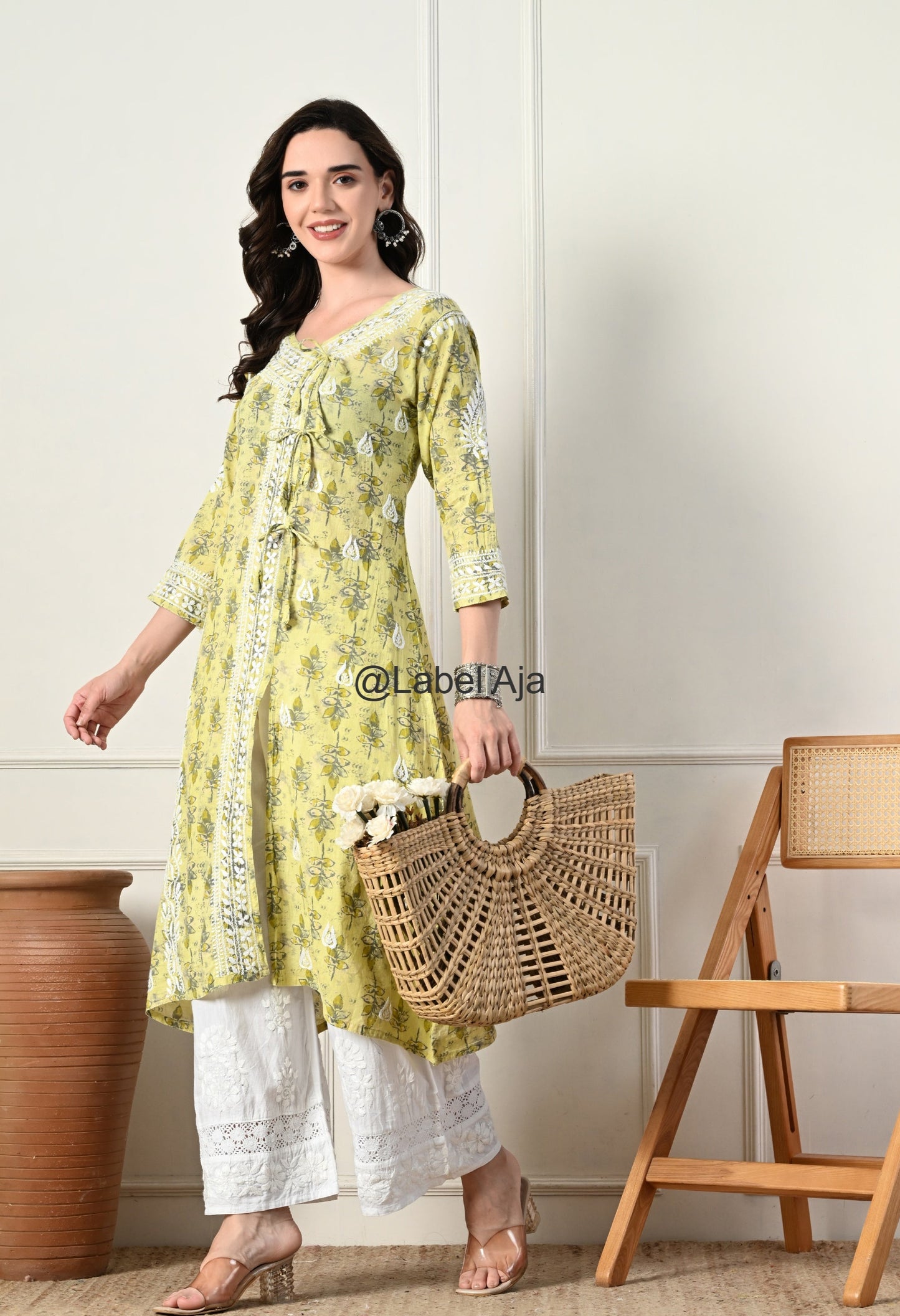 Nazakat mulmul long Angarkha chikankari kurti