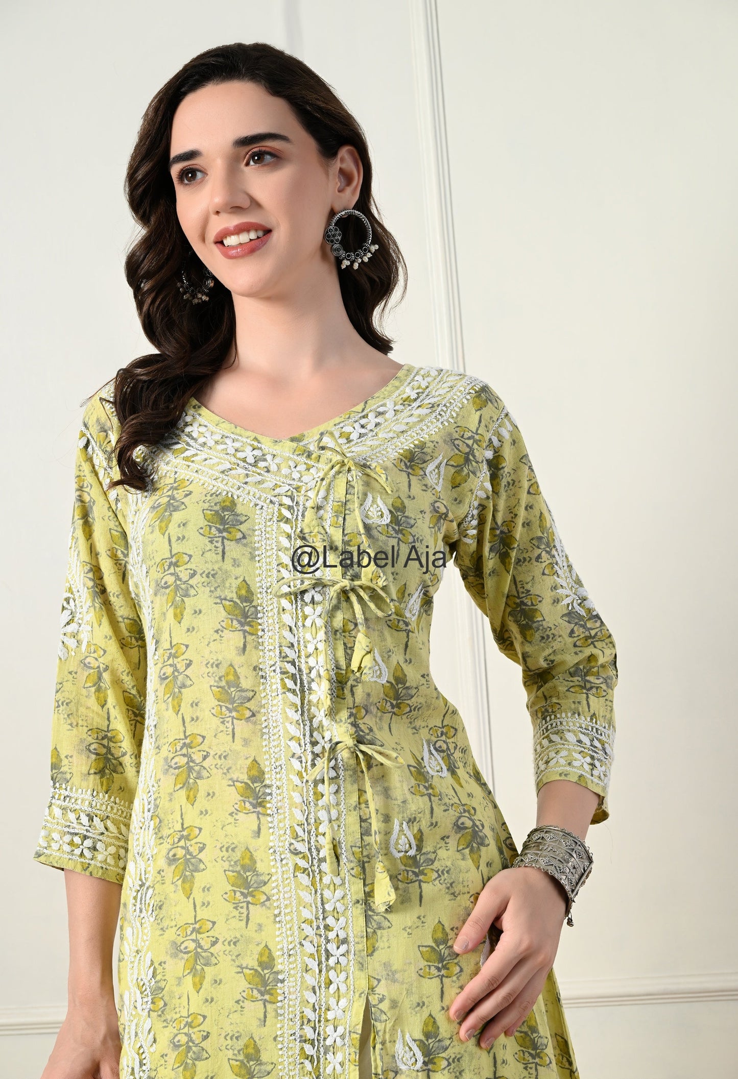 Nazakat mulmul long Angarkha chikankari kurti