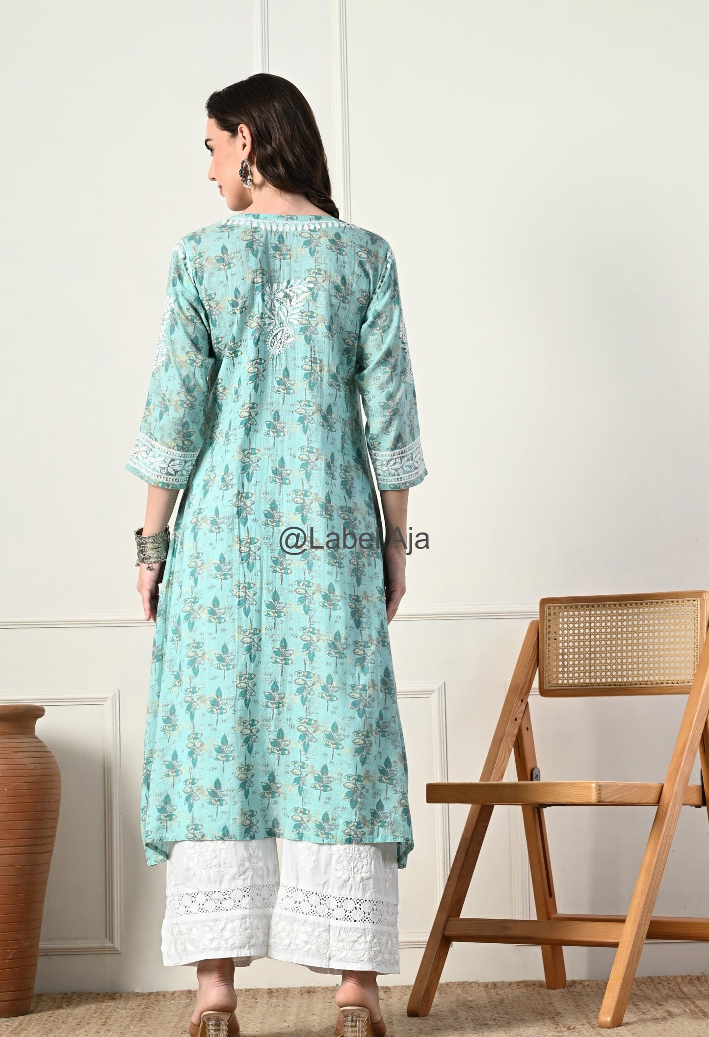 Nazakat mulmul long Angarkha chikankari kurti