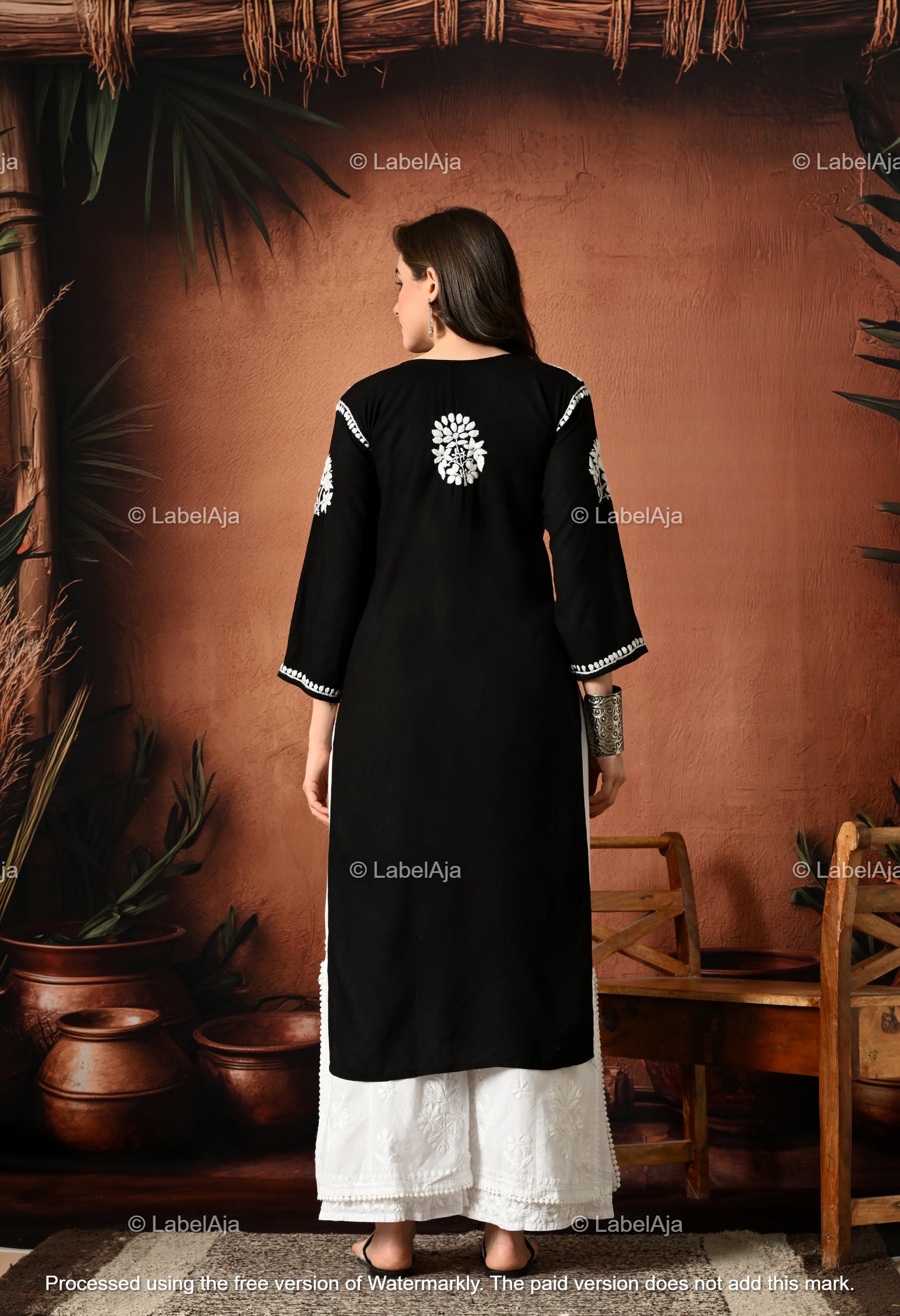 Rayon Black long chikankari kurti