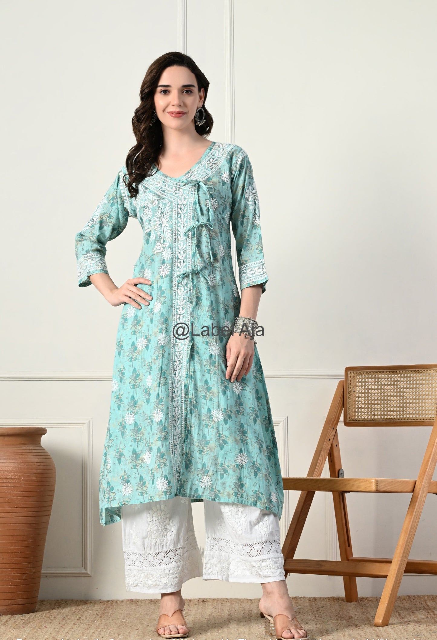 Nazakat mulmul long Angarkha chikankari kurti