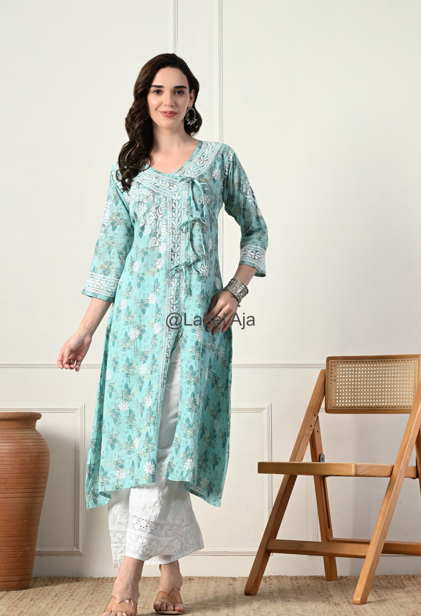 Nazakat mulmul long Angarkha chikankari kurti