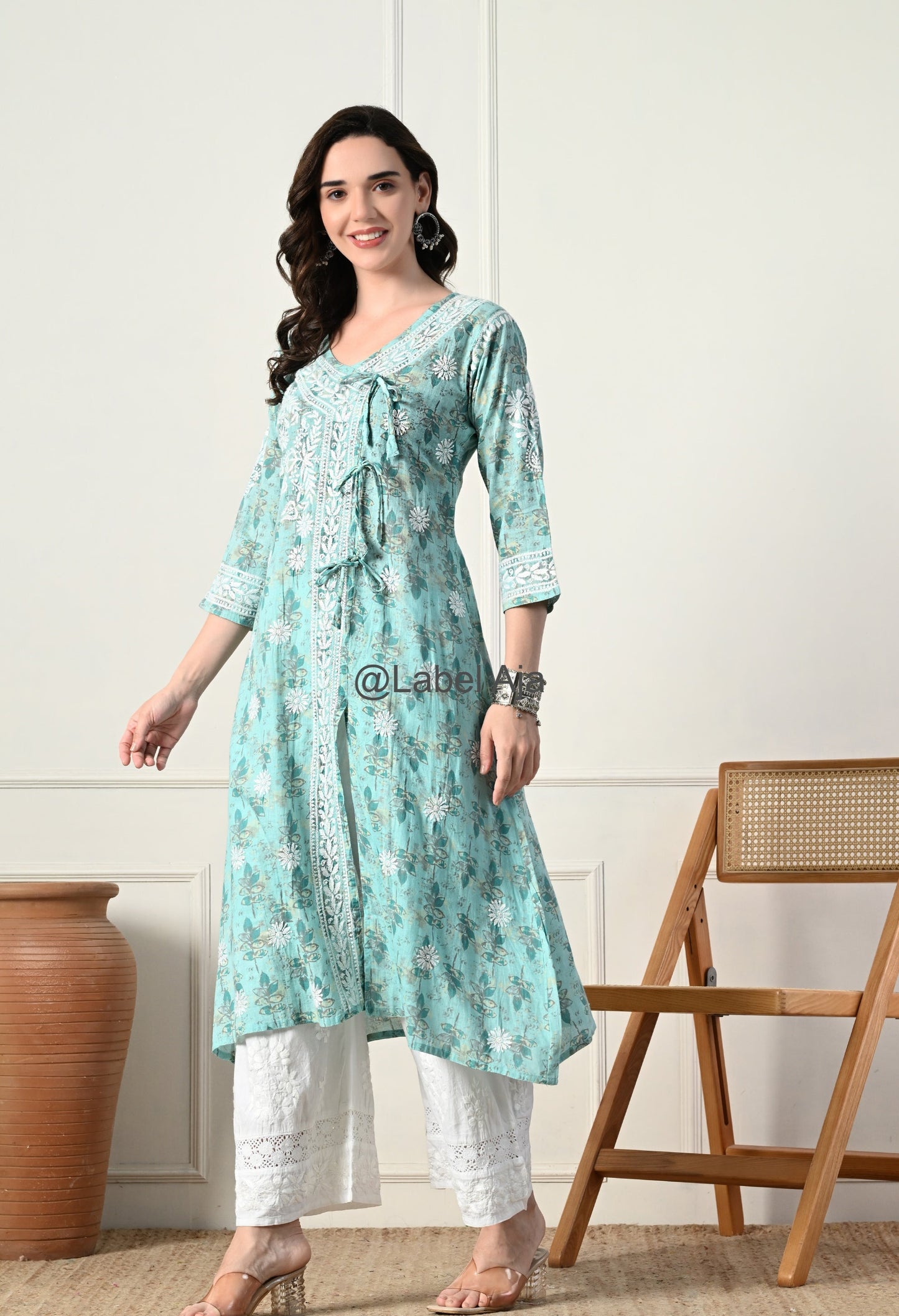 Nazakat mulmul long Angarkha chikankari kurti
