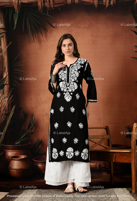 Rayon Black long chikankari kurti