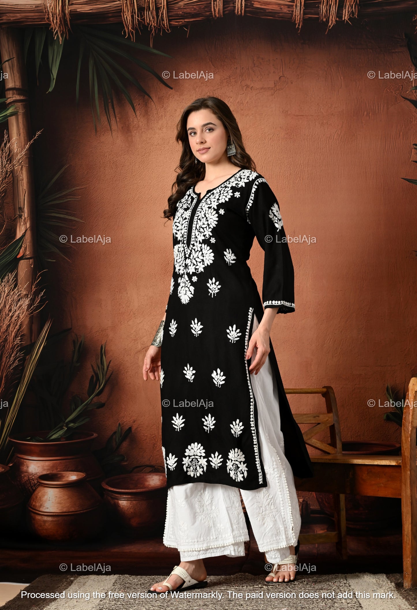 Rayon Black long chikankari kurti