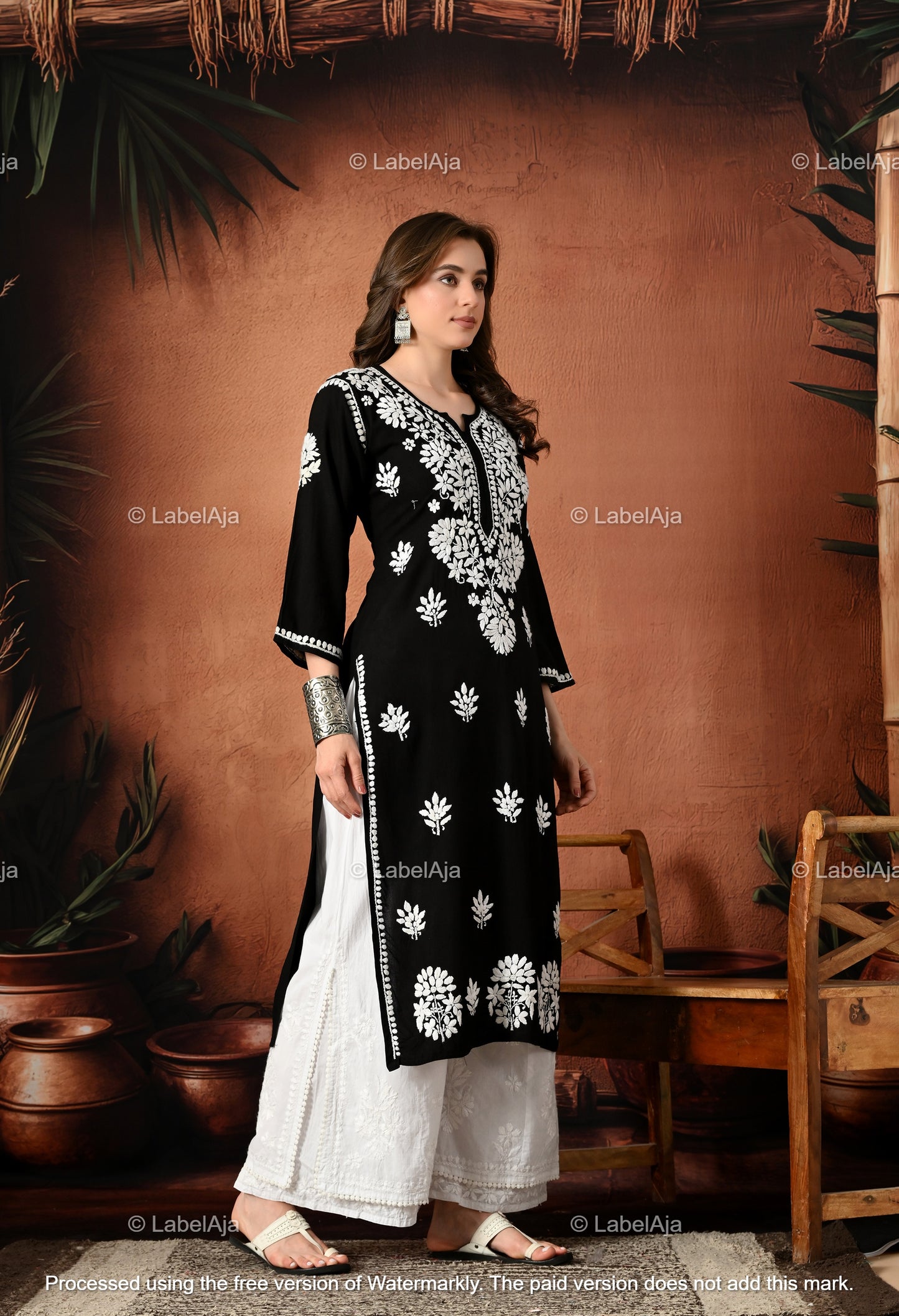 Rayon Black long chikankari kurti