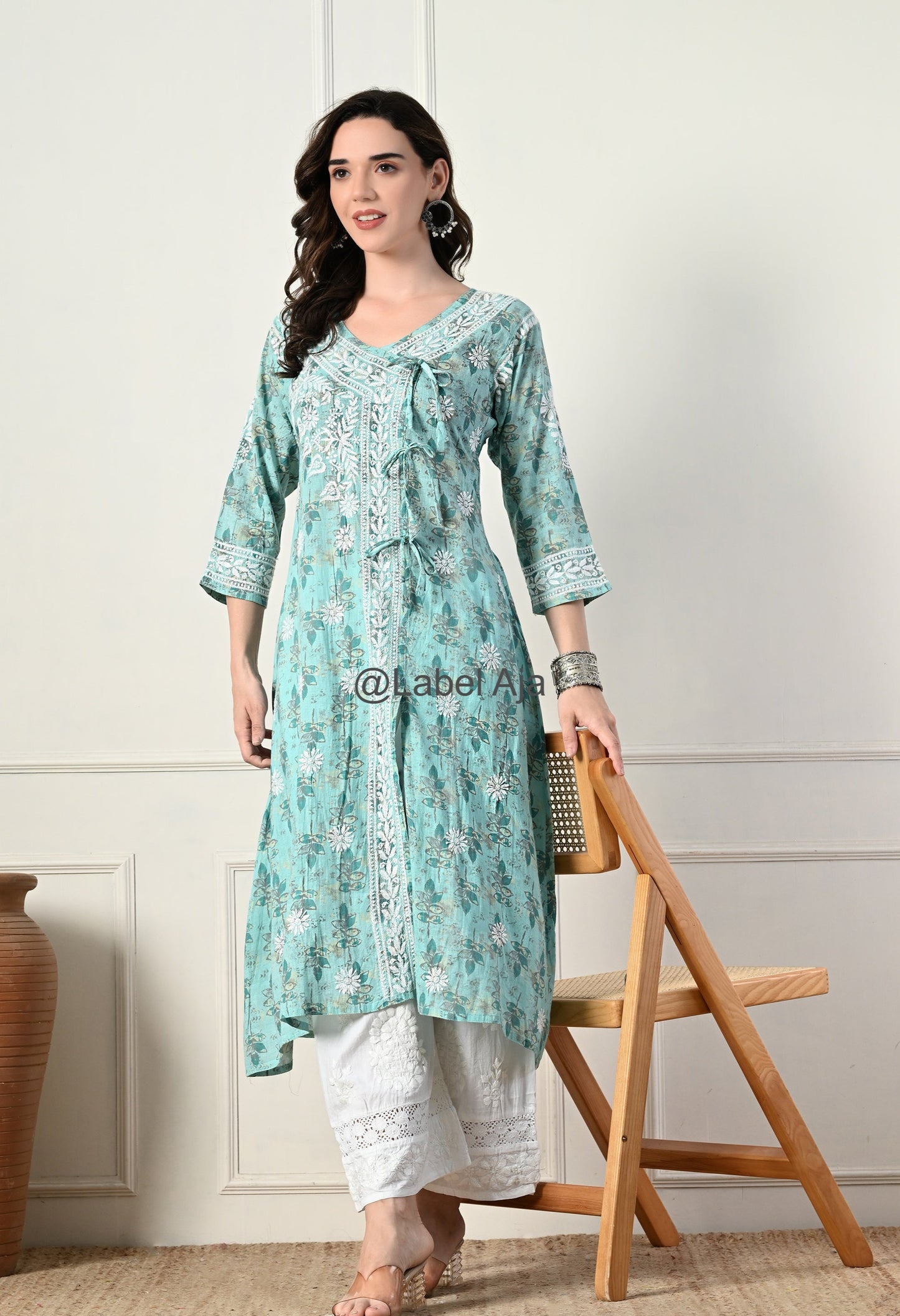 Nazakat mulmul long Angarkha chikankari kurti