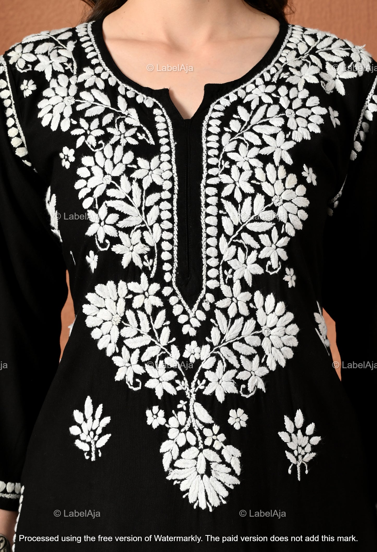 Rayon Black long chikankari kurti