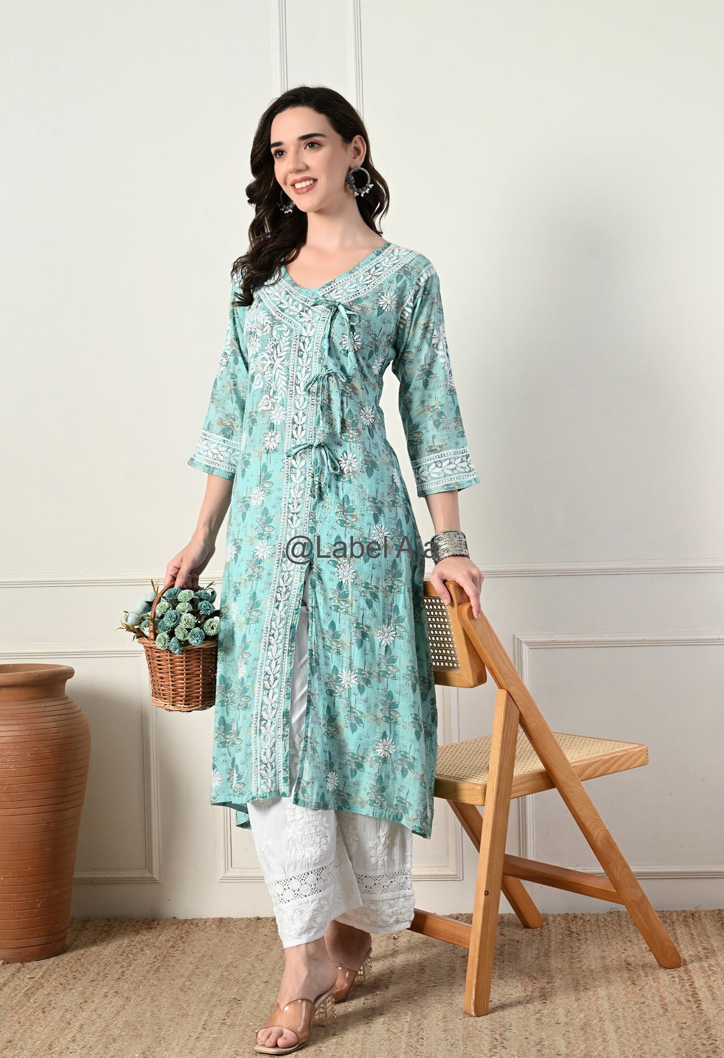 Nazakat mulmul long Angarkha chikankari kurti