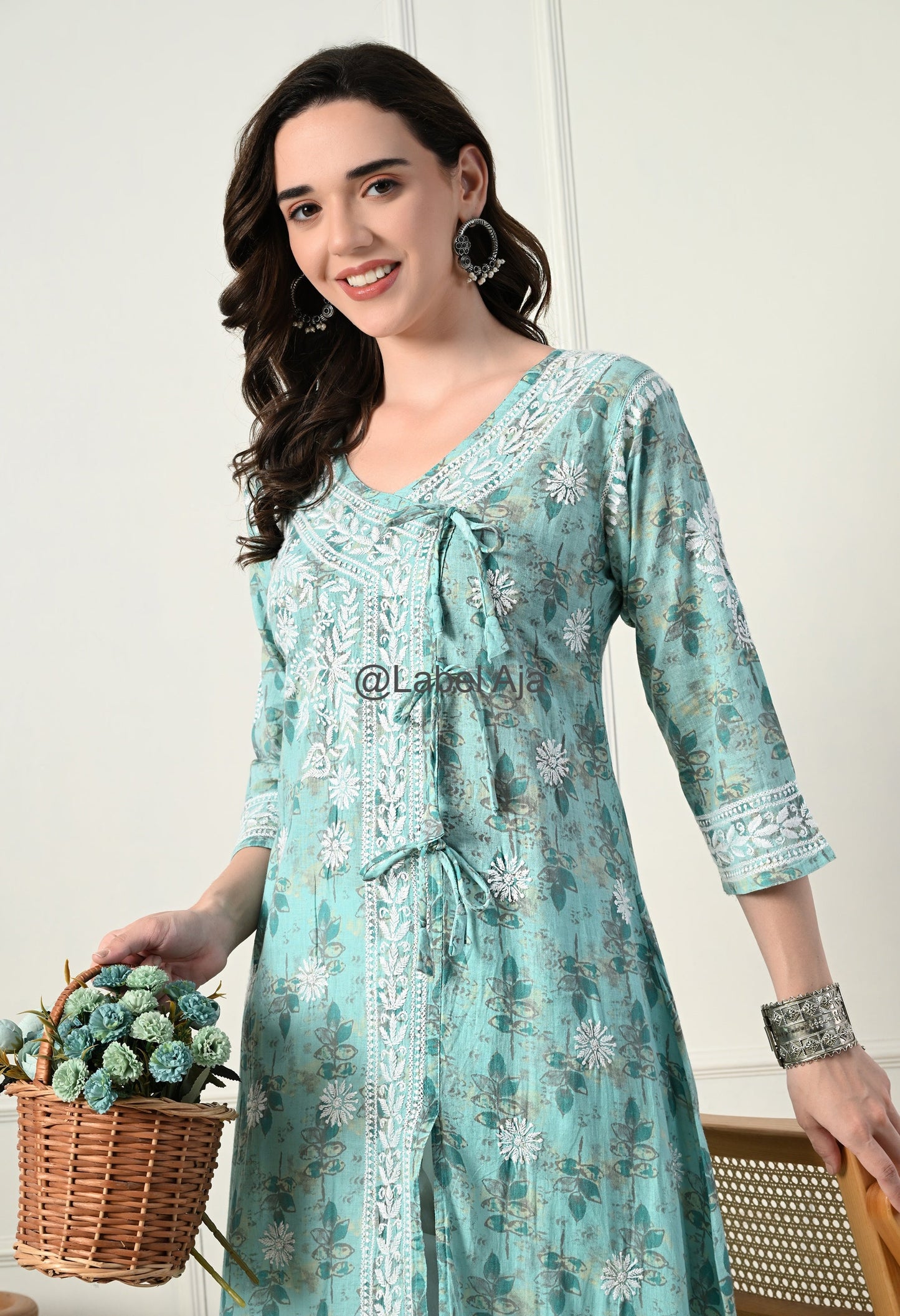 Nazakat mulmul long Angarkha chikankari kurti