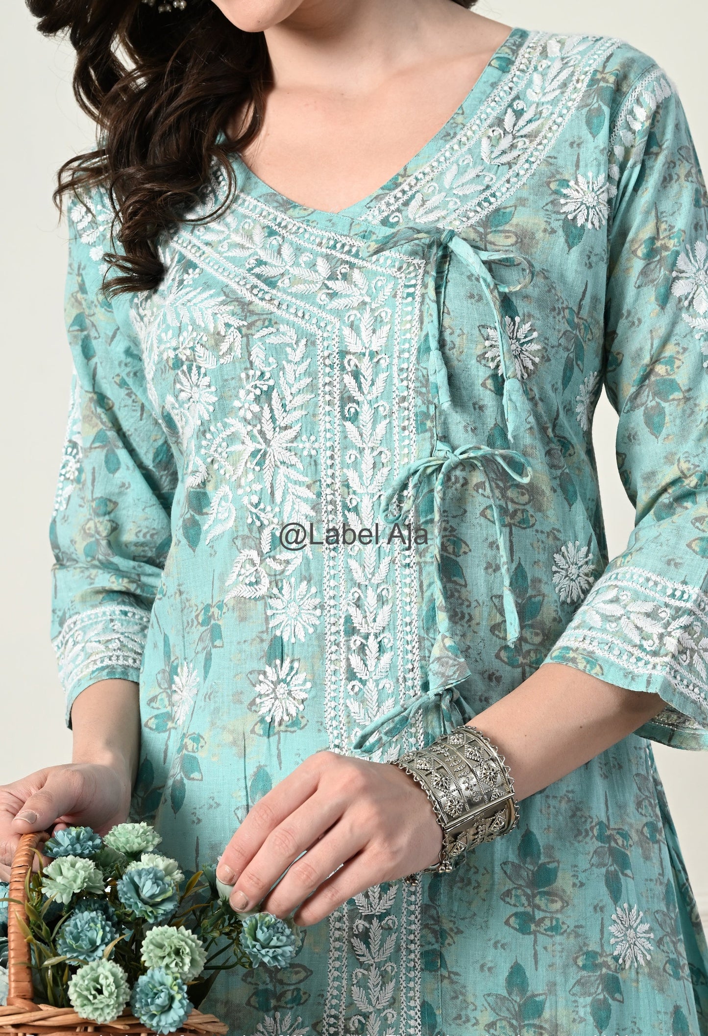 Nazakat mulmul long Angarkha chikankari kurti