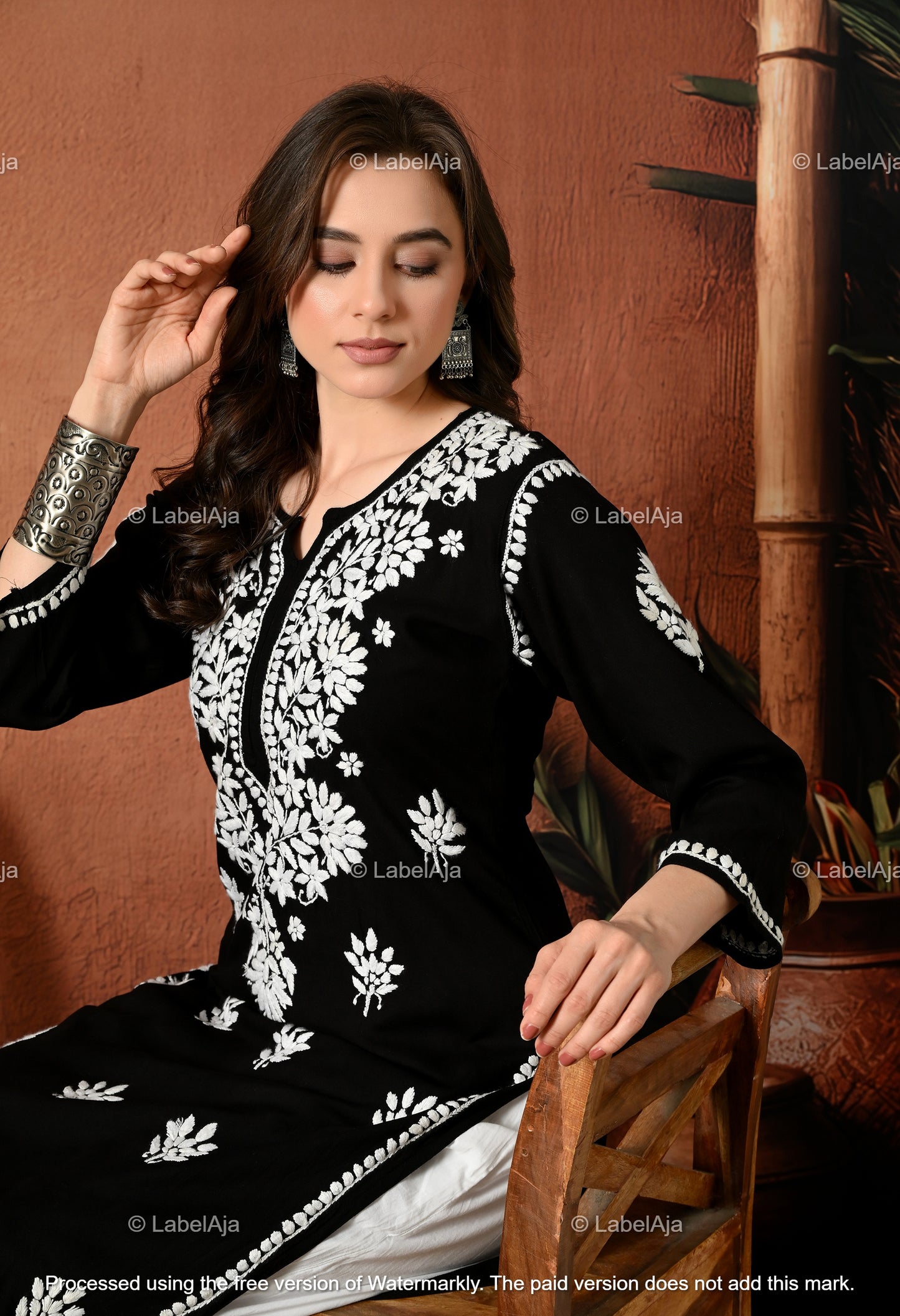 Rayon Black long chikankari kurti