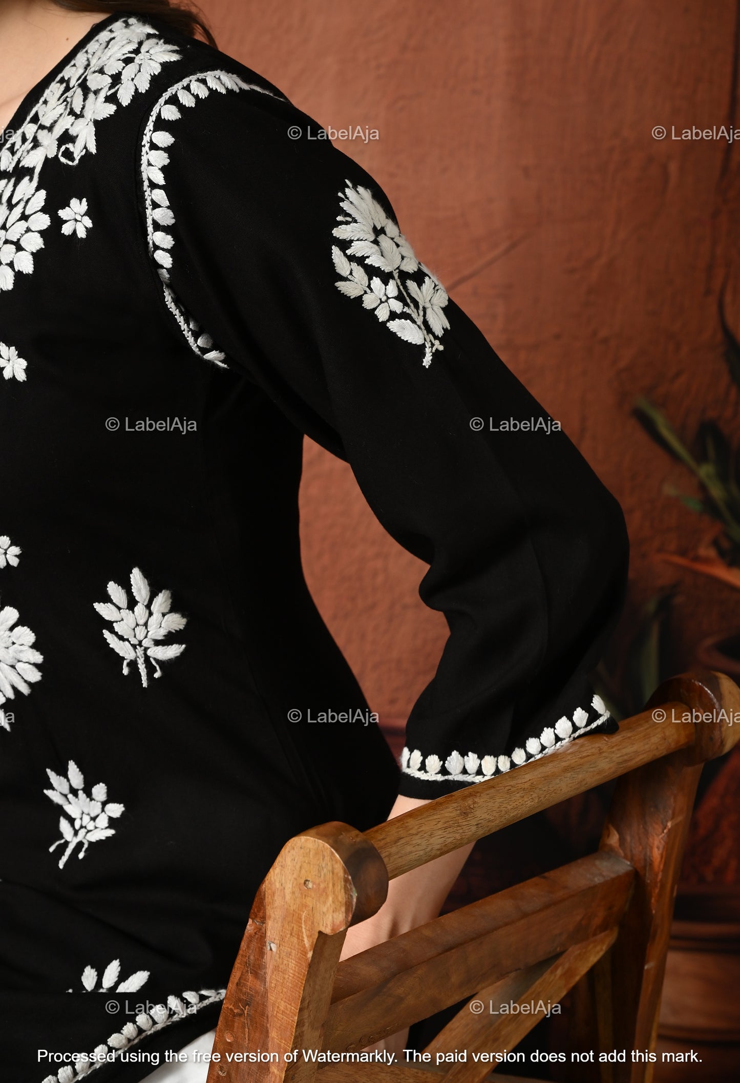 Rayon Black long chikankari kurti