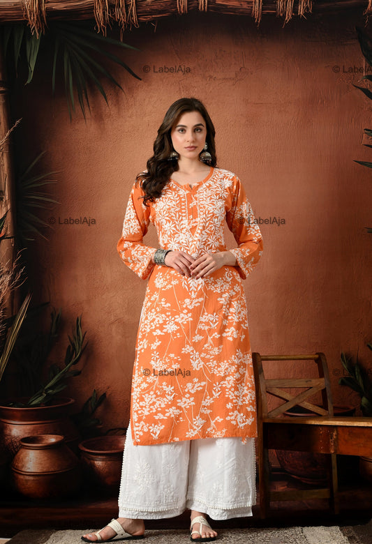 Pankhuri mulmul long chikankari kurti