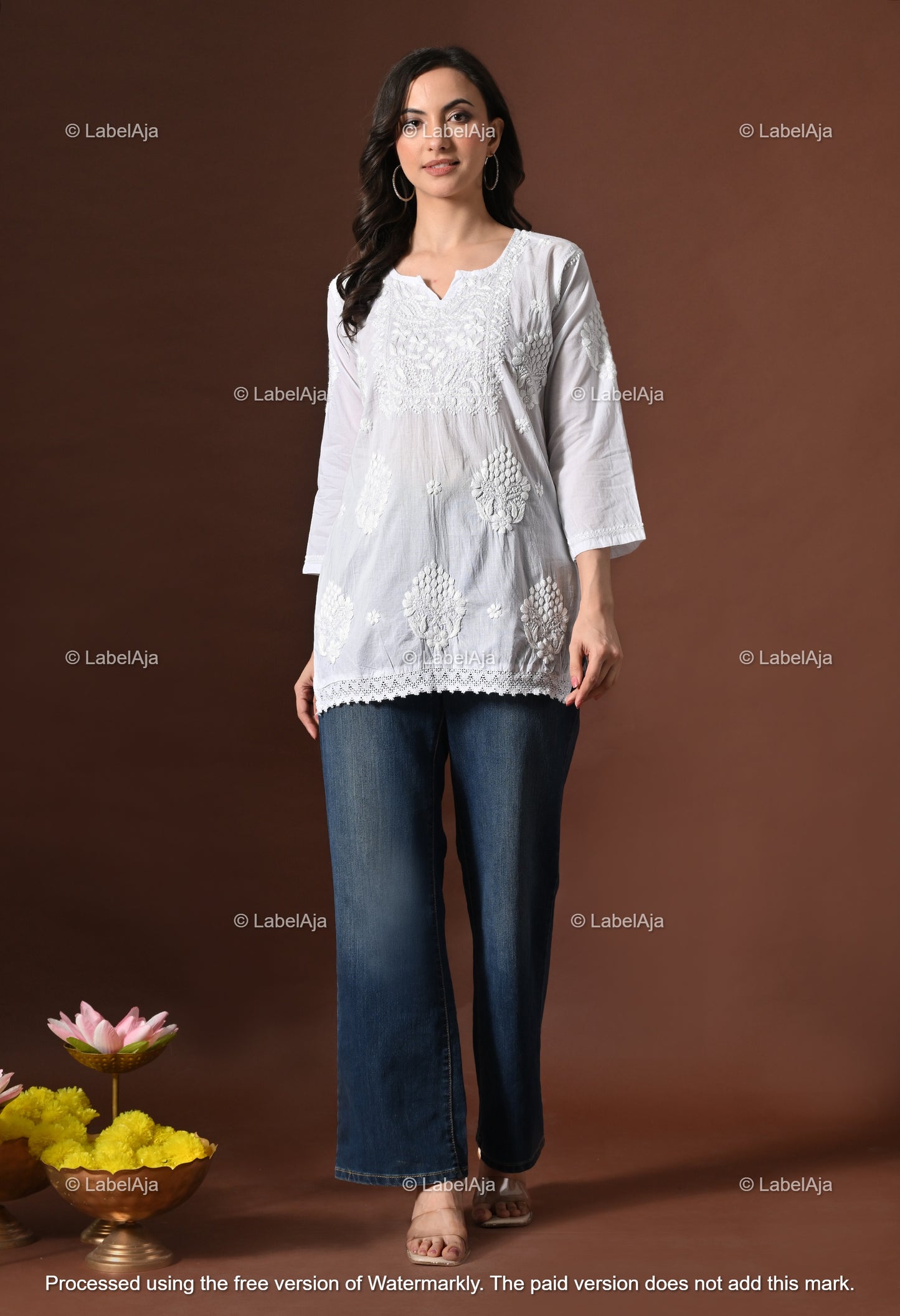 Ira mul cotton chikankari short top