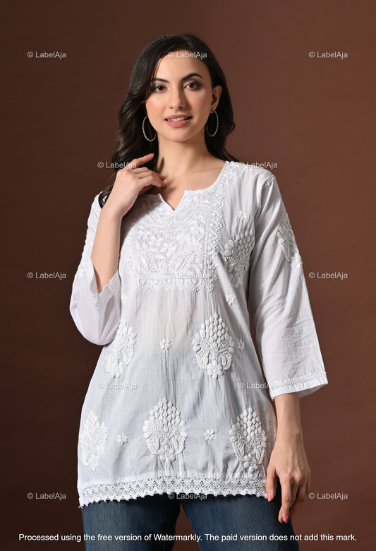 Ira mul cotton chikankari short top