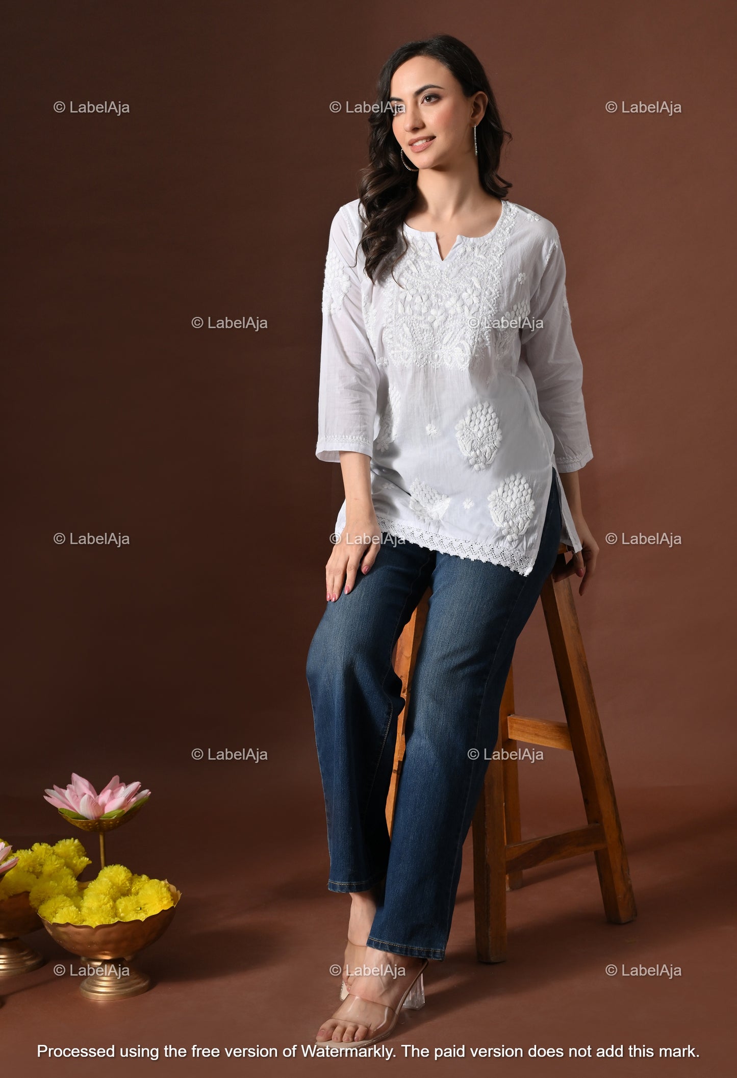 Ira mul cotton chikankari short top