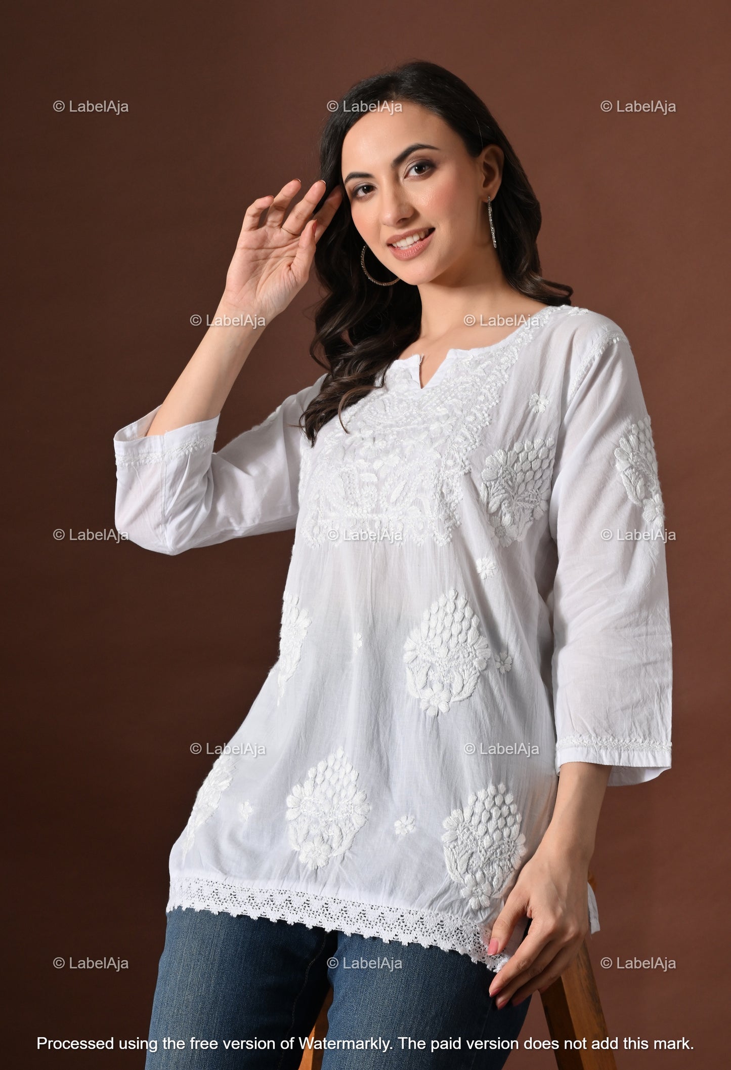 Ira mul cotton chikankari short top