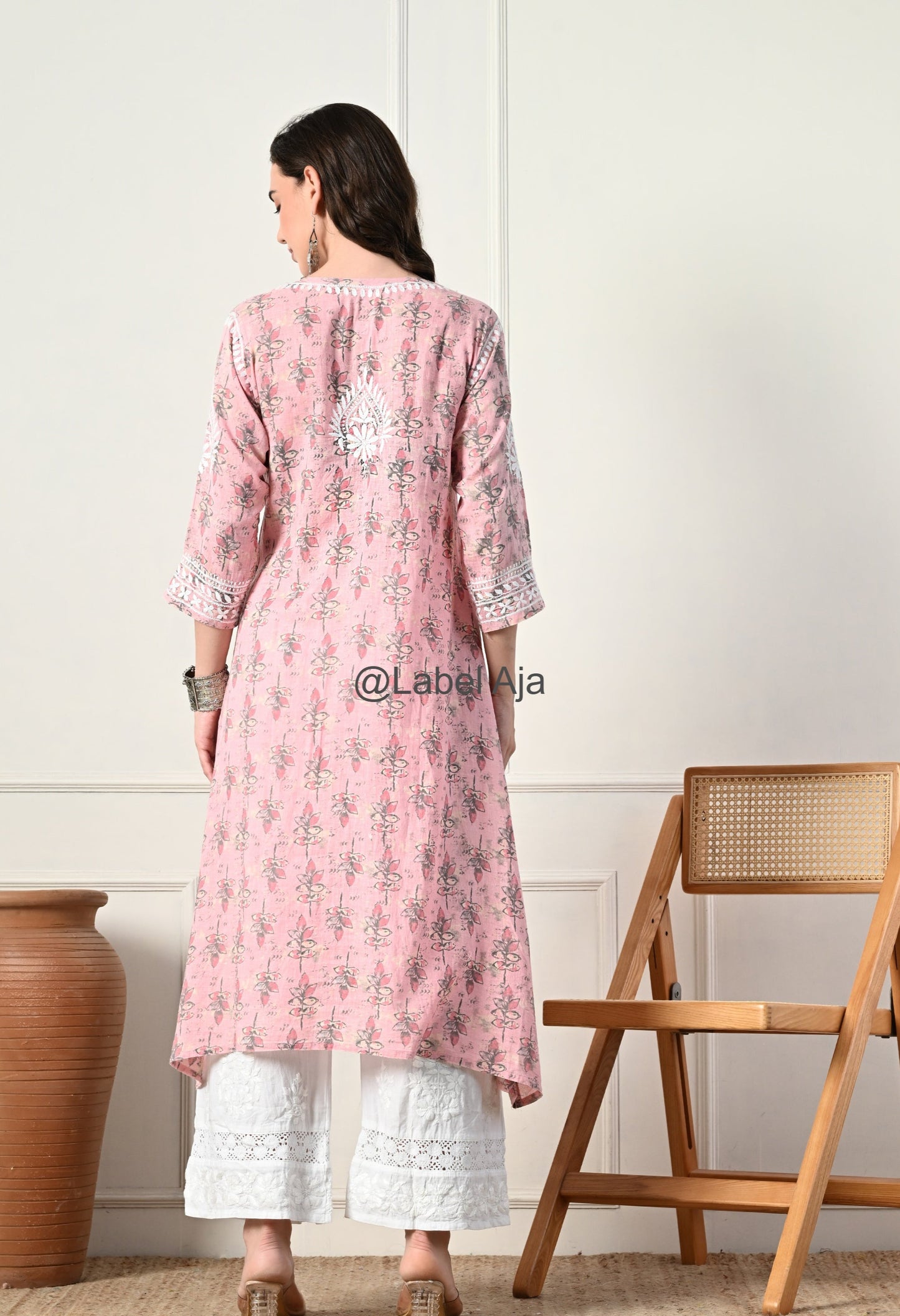 Nazakat mulmul long Angarkha chikankari kurti