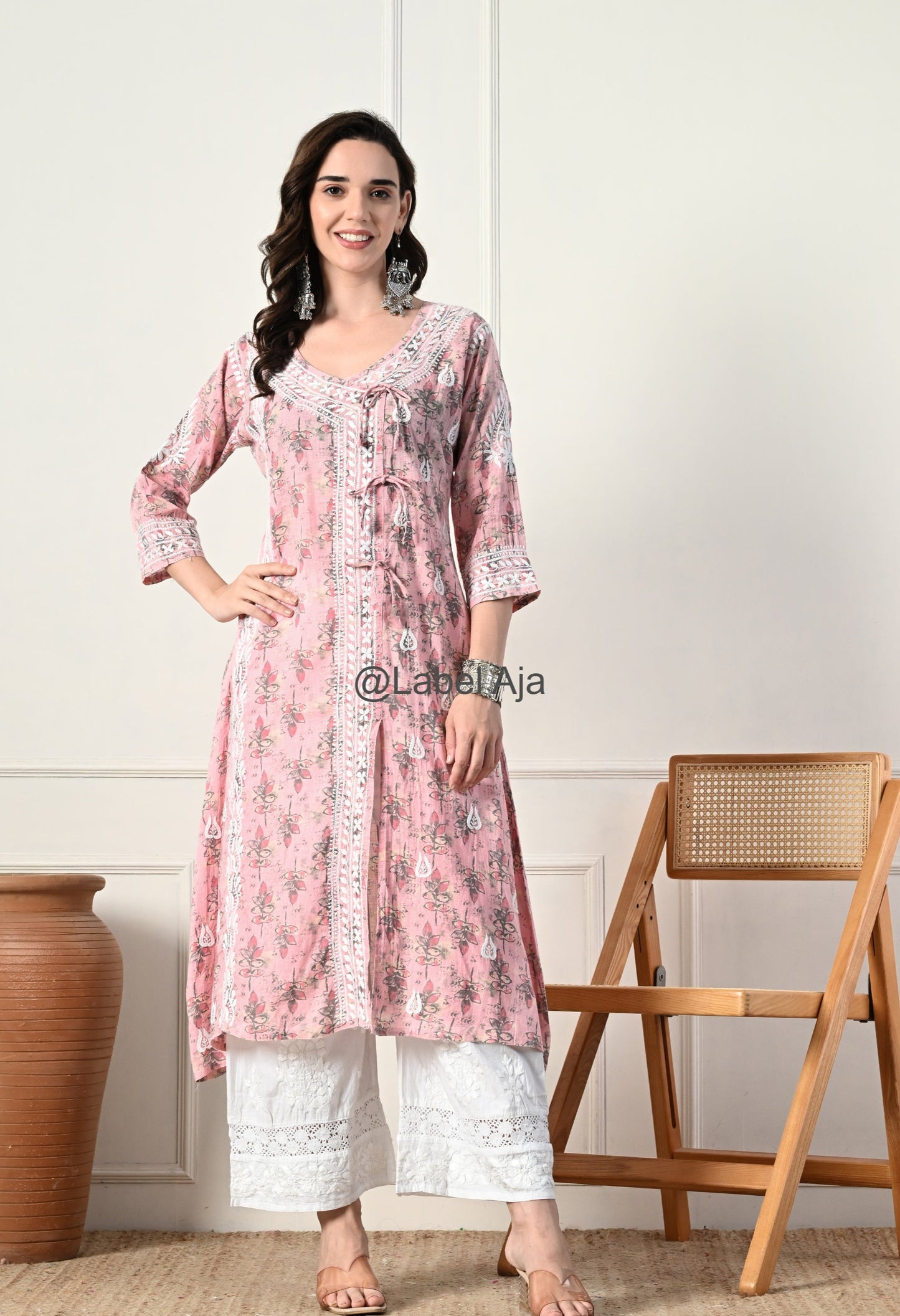 Nazakat mulmul long Angarkha chikankari kurti