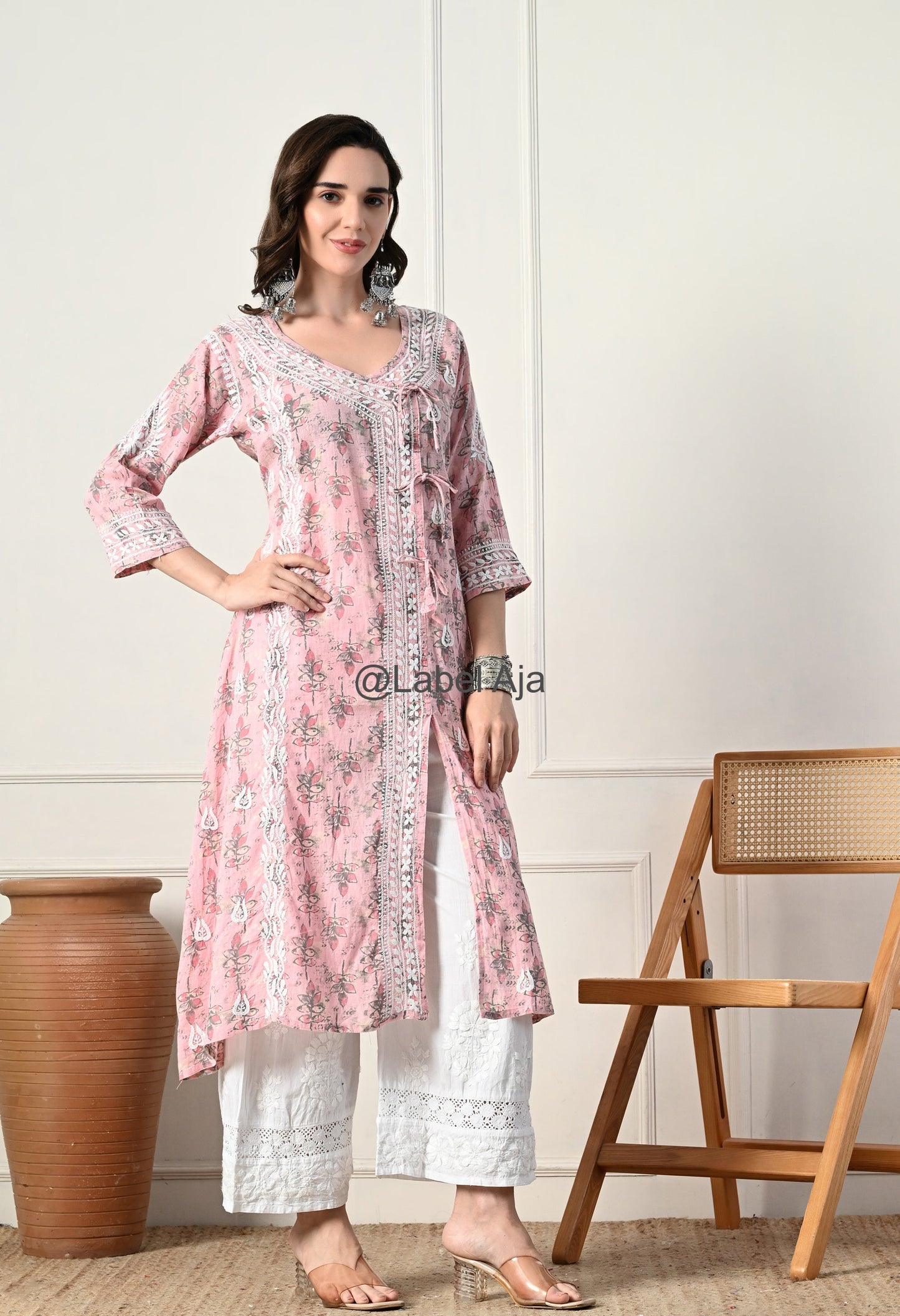 Nazakat mulmul long Angarkha chikankari kurti