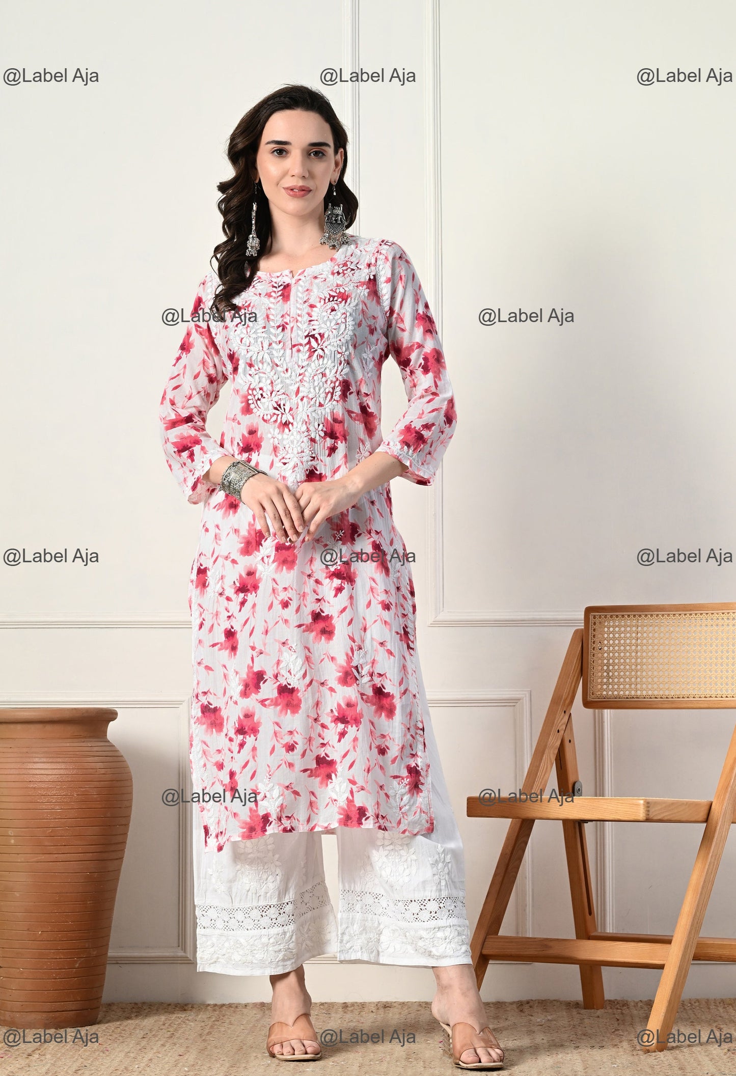 Saanjh Mulmul long chikankari kurti