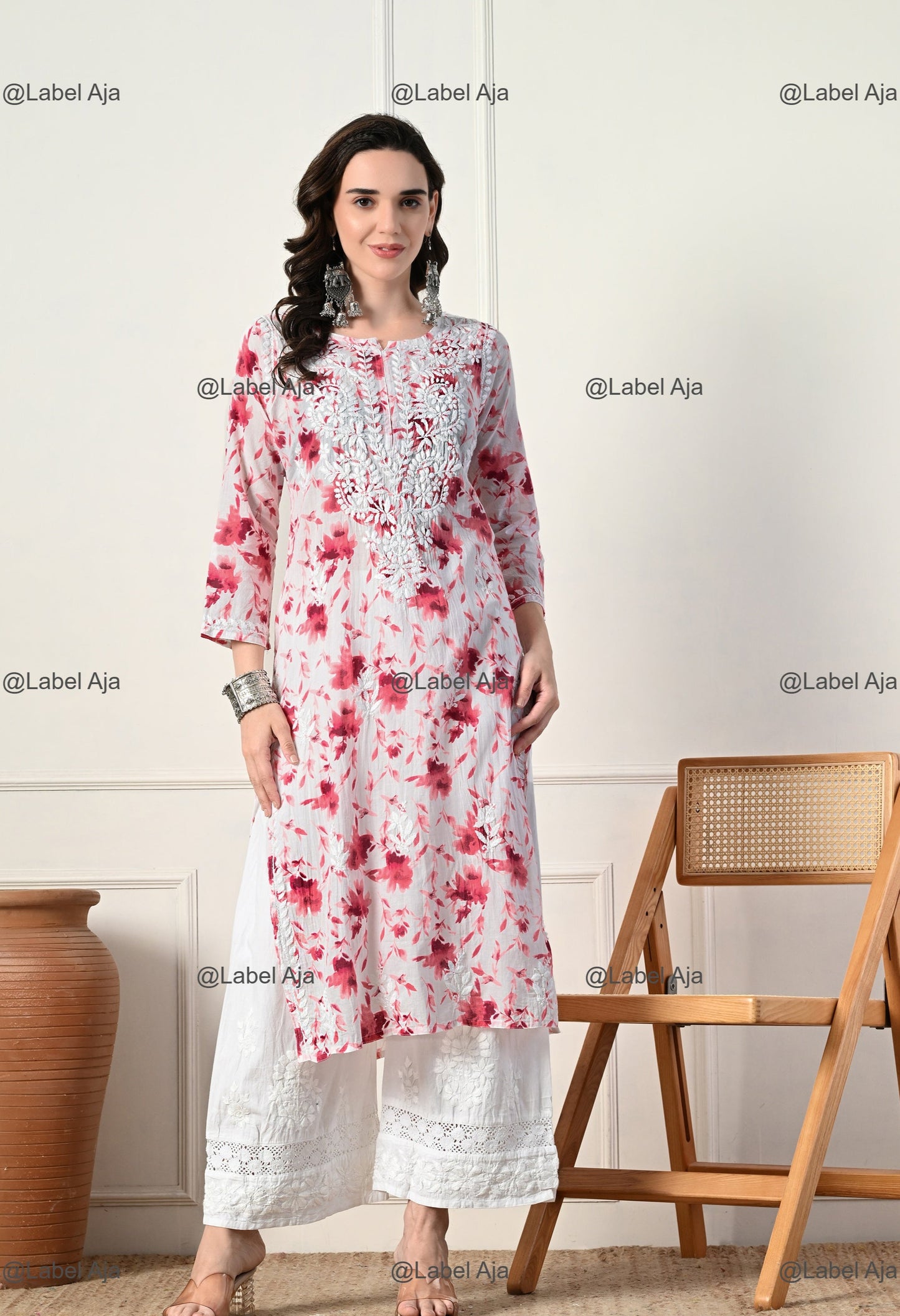Saanjh Mulmul long chikankari kurti