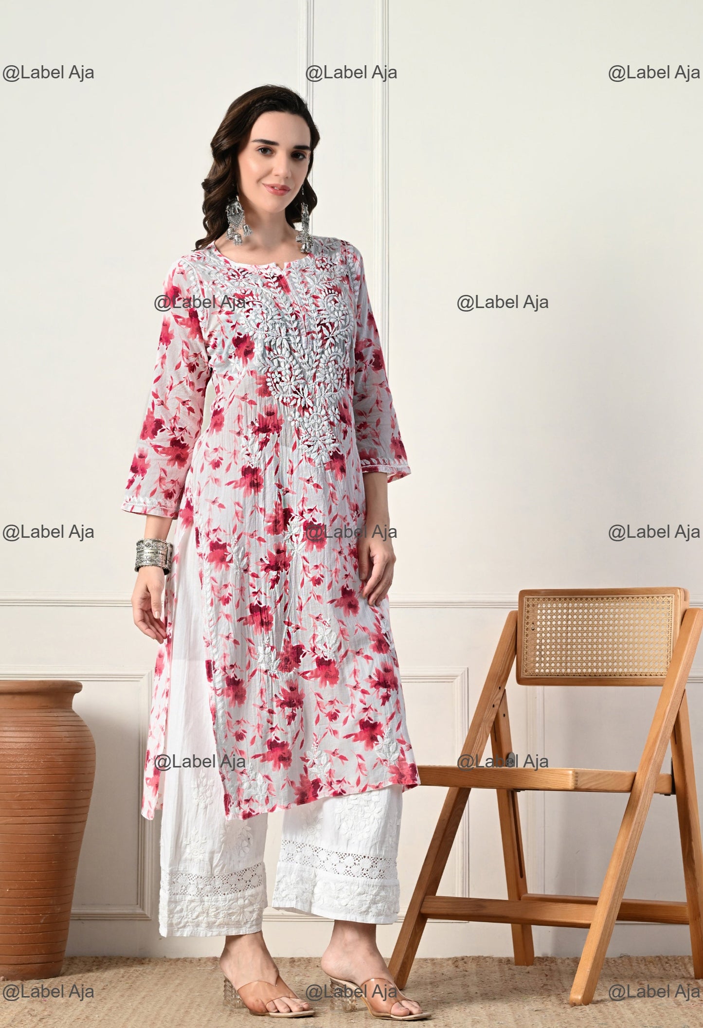 Saanjh Mulmul long chikankari kurti