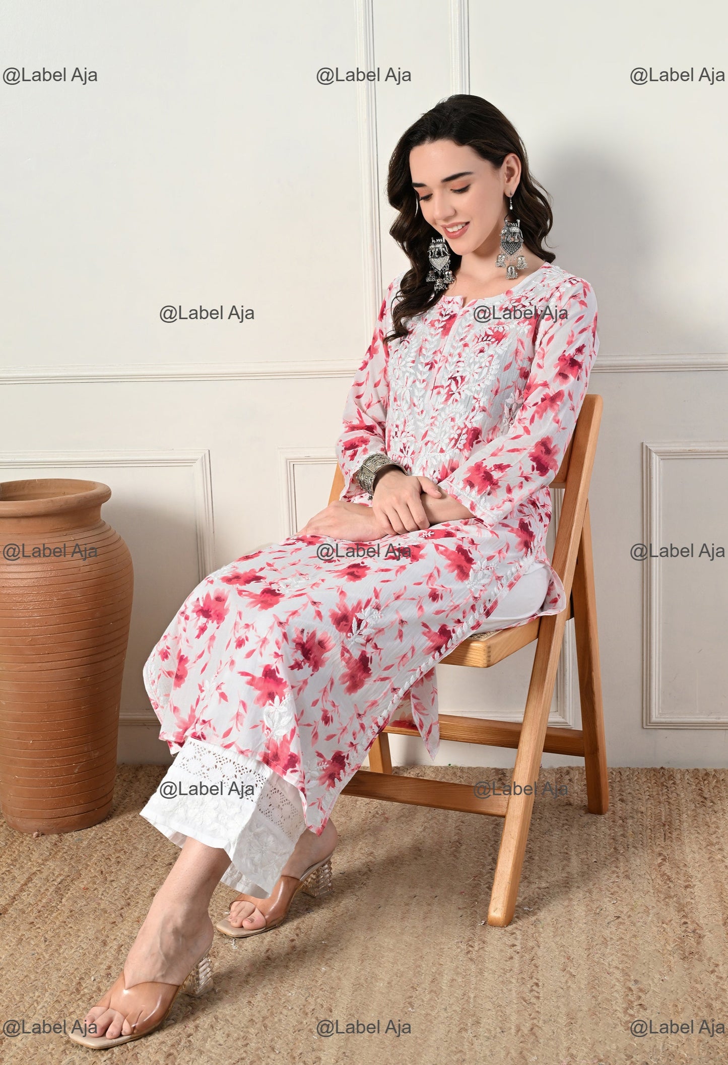 Saanjh Mulmul long chikankari kurti