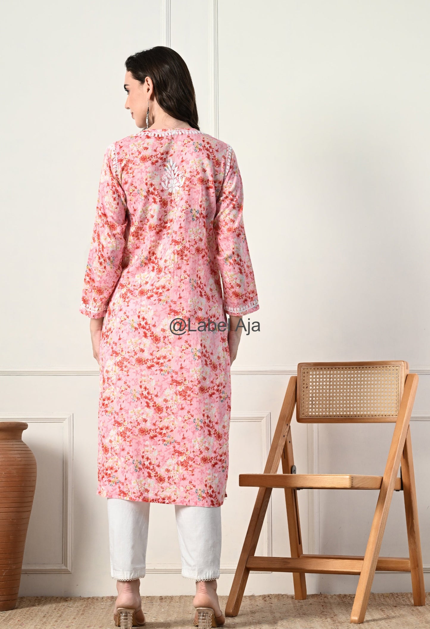 Gulmohar Mulmul long chikankari kurti