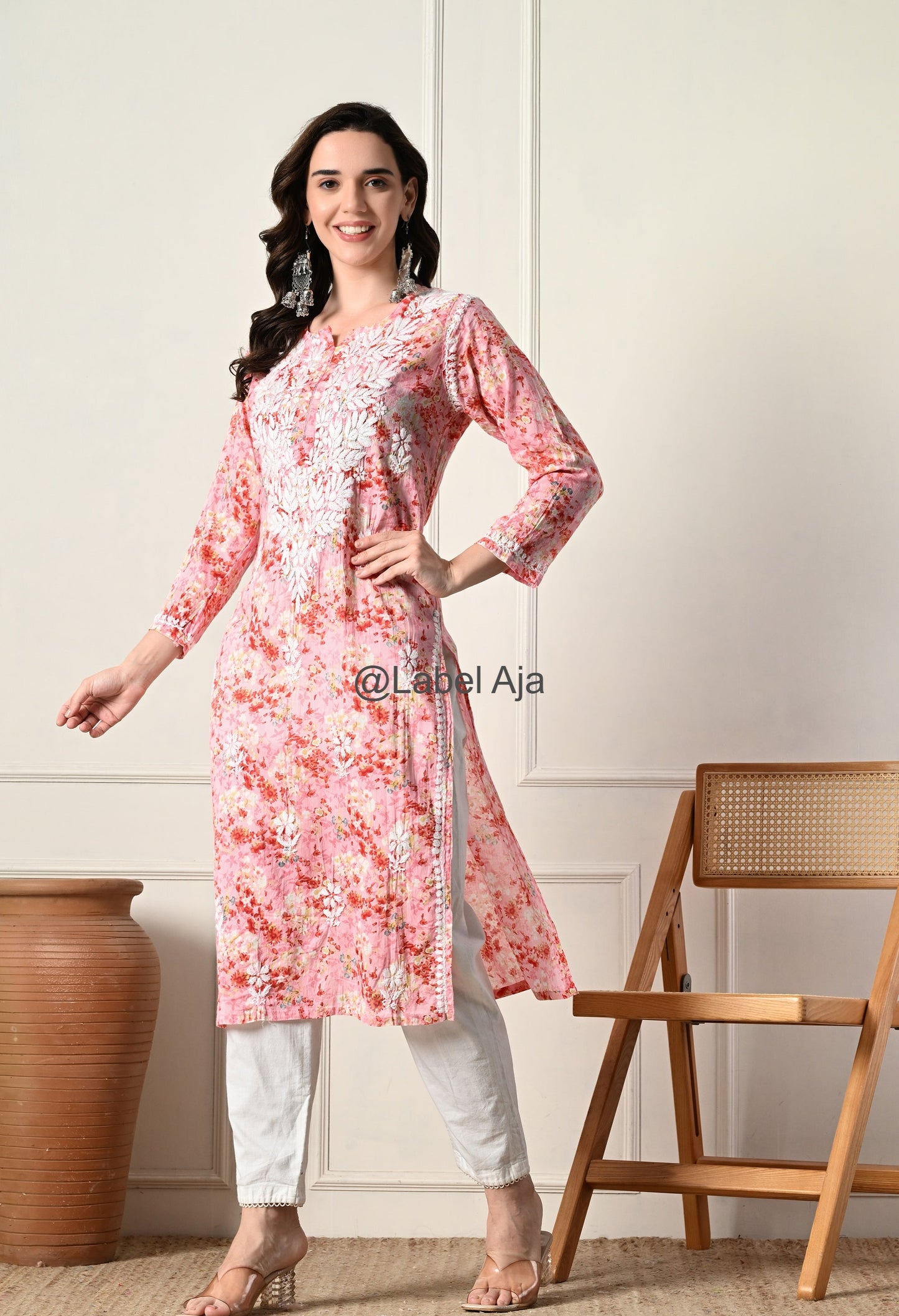 Gulmohar Mulmul long chikankari kurti
