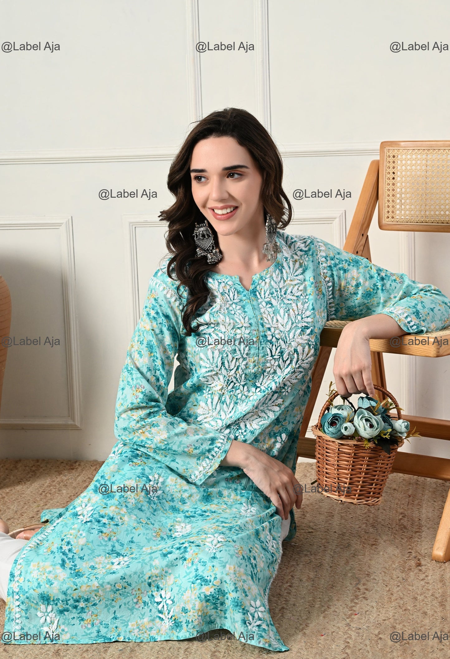 Saanjh Mulmul long chikankari kurti